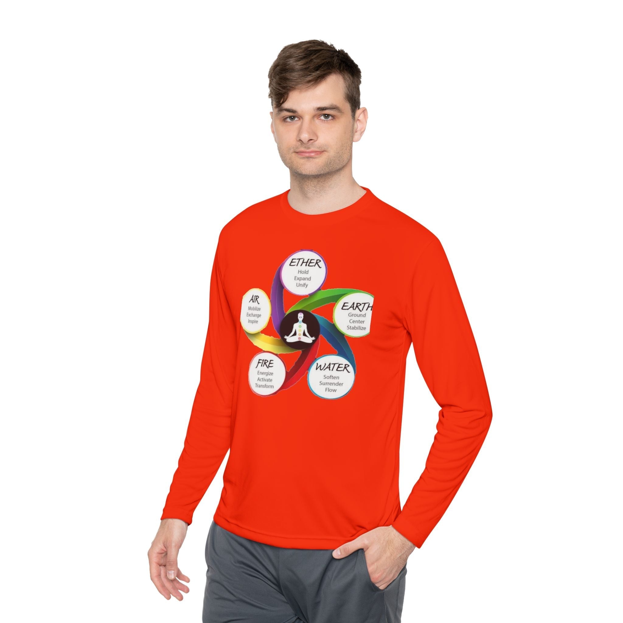 Long Sleeve Tee — Chakra Elements Diagram (Ether Air Earth Fire Water) Mindfulness Yoga Shirt Printify