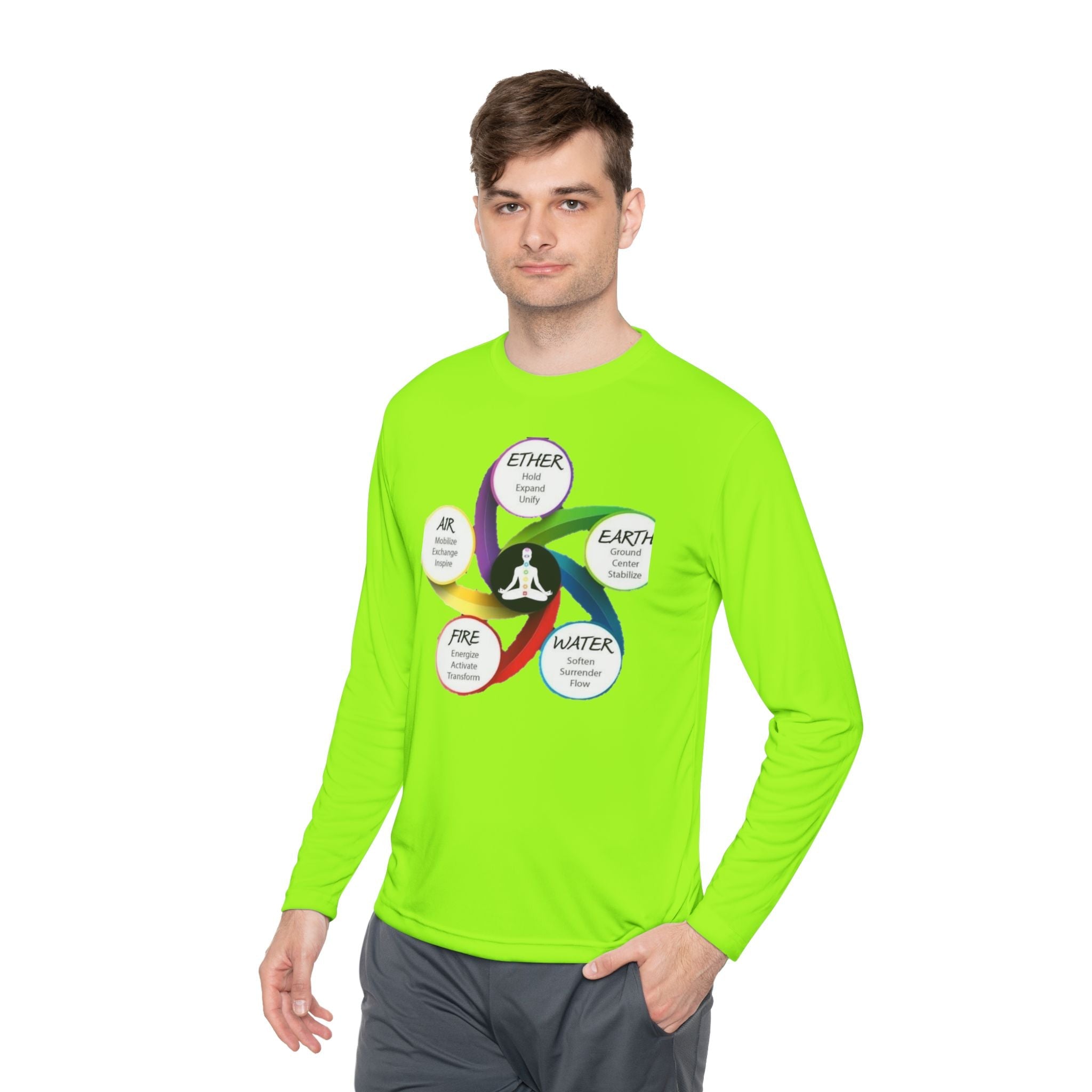 Long Sleeve Tee — Chakra Elements Diagram (Ether Air Earth Fire Water) Mindfulness Yoga Shirt
