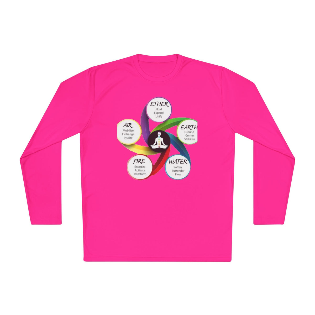 Long Sleeve Tee — Chakra Elements Diagram (Ether Air Earth Fire Water) Mindfulness Yoga Shirt Printify