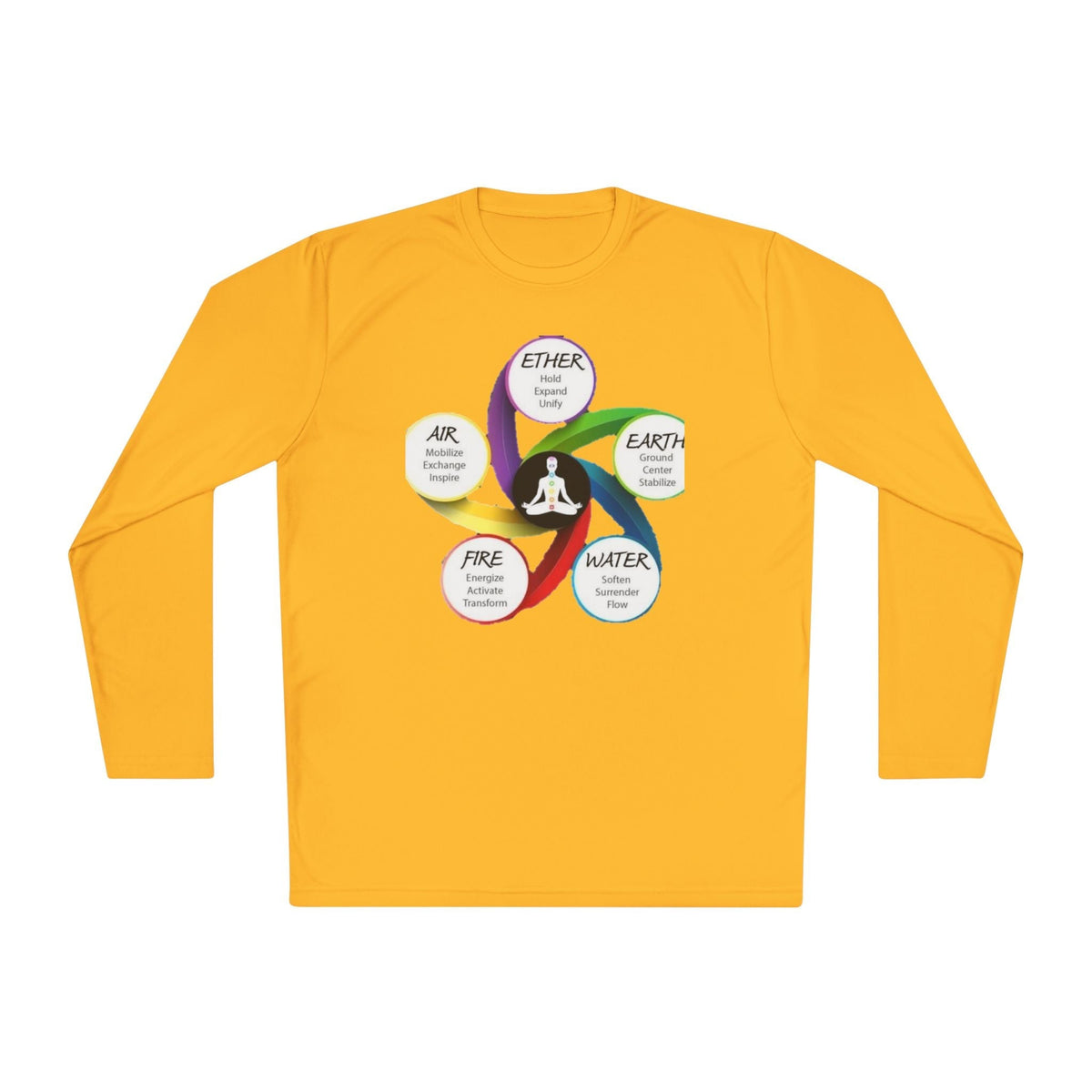 Long Sleeve Tee — Chakra Elements Diagram (Ether Air Earth Fire Water) Mindfulness Yoga Shirt Printify