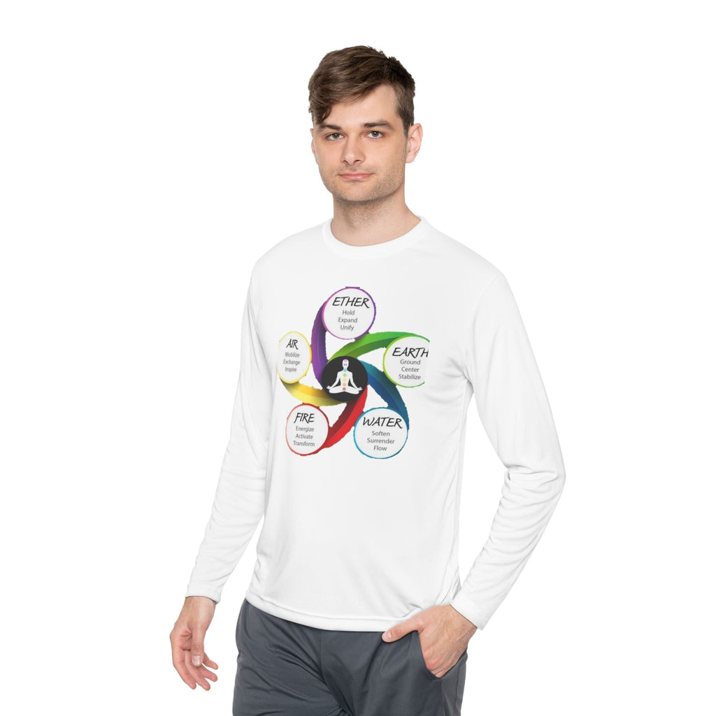 Long Sleeve Tee — Chakra Elements Diagram (Ether Air Earth Fire Water) Mindfulness Yoga Shirt Printify
