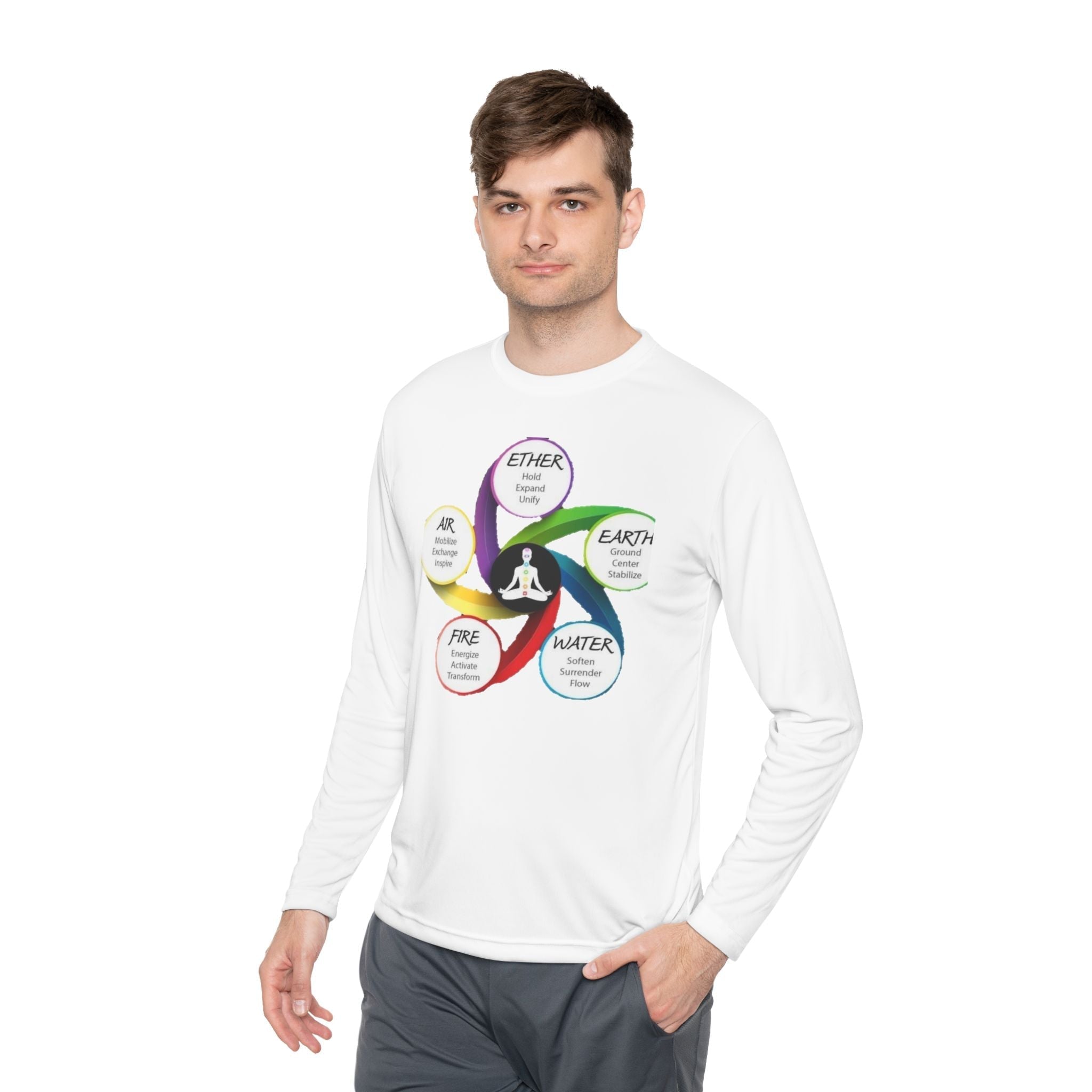 Long Sleeve Tee — Chakra Elements Diagram (Ether Air Earth Fire Water) Mindfulness Yoga Shirt Printify