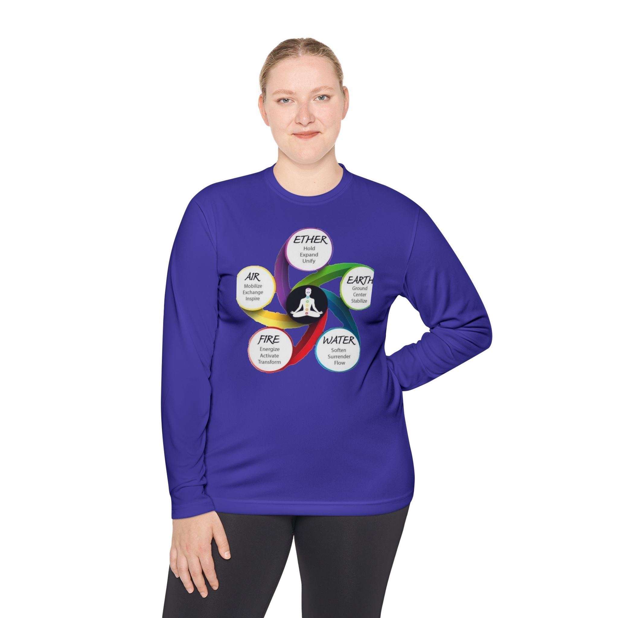Long Sleeve Tee — Chakra Elements Diagram (Ether Air Earth Fire Water) Mindfulness Yoga Shirt