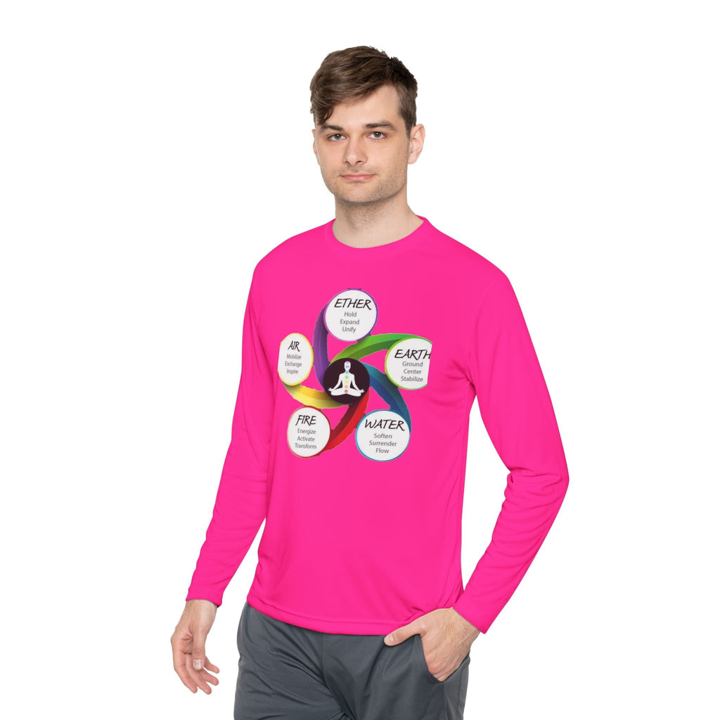 Long Sleeve Tee — Chakra Elements Diagram (Ether Air Earth Fire Water) Mindfulness Yoga Shirt Printify