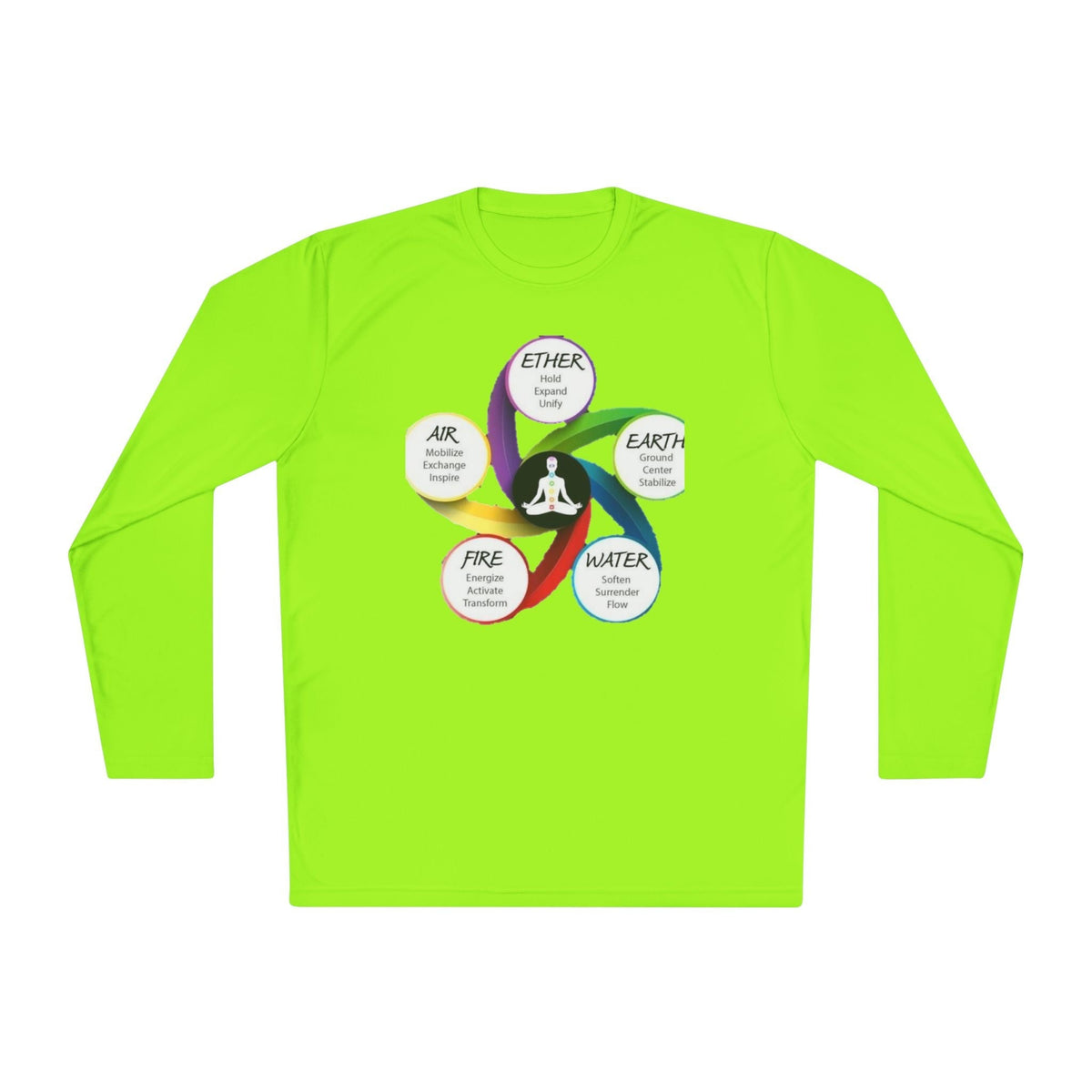 Long Sleeve Tee — Chakra Elements Diagram (Ether Air Earth Fire Water) Mindfulness Yoga Shirt Printify