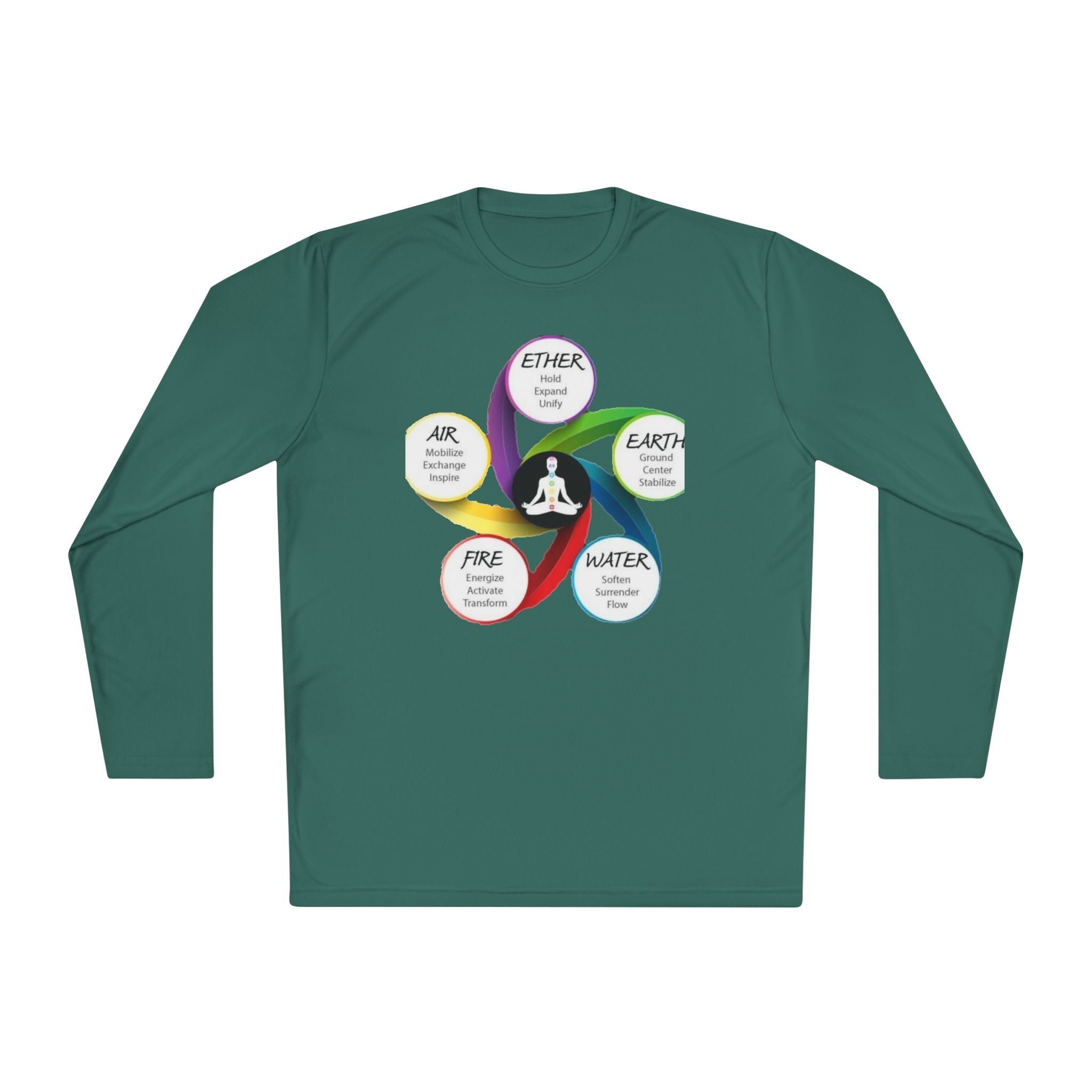 Long Sleeve Tee — Chakra Elements Diagram (Ether Air Earth Fire Water) Mindfulness Yoga Shirt