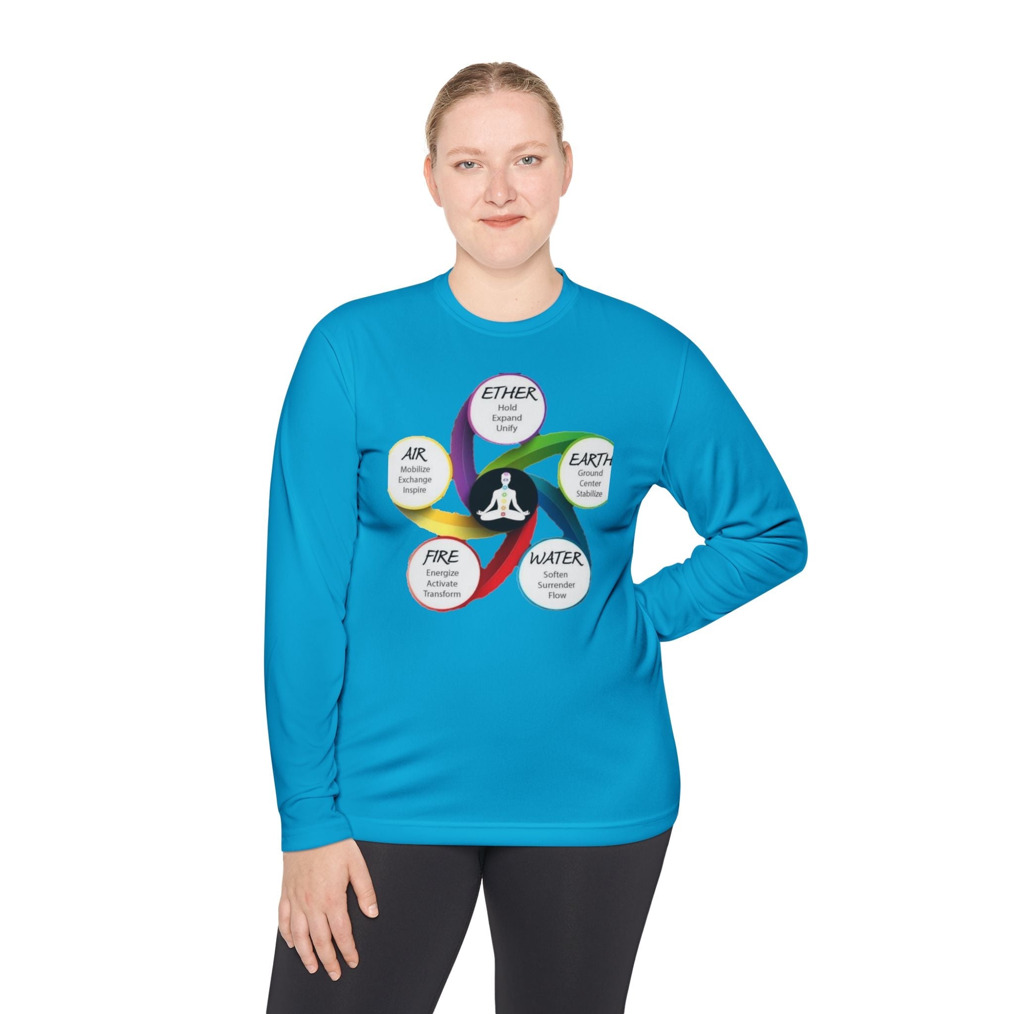Long Sleeve Tee — Chakra Elements Diagram (Ether Air Earth Fire Water) Mindfulness Yoga Shirt