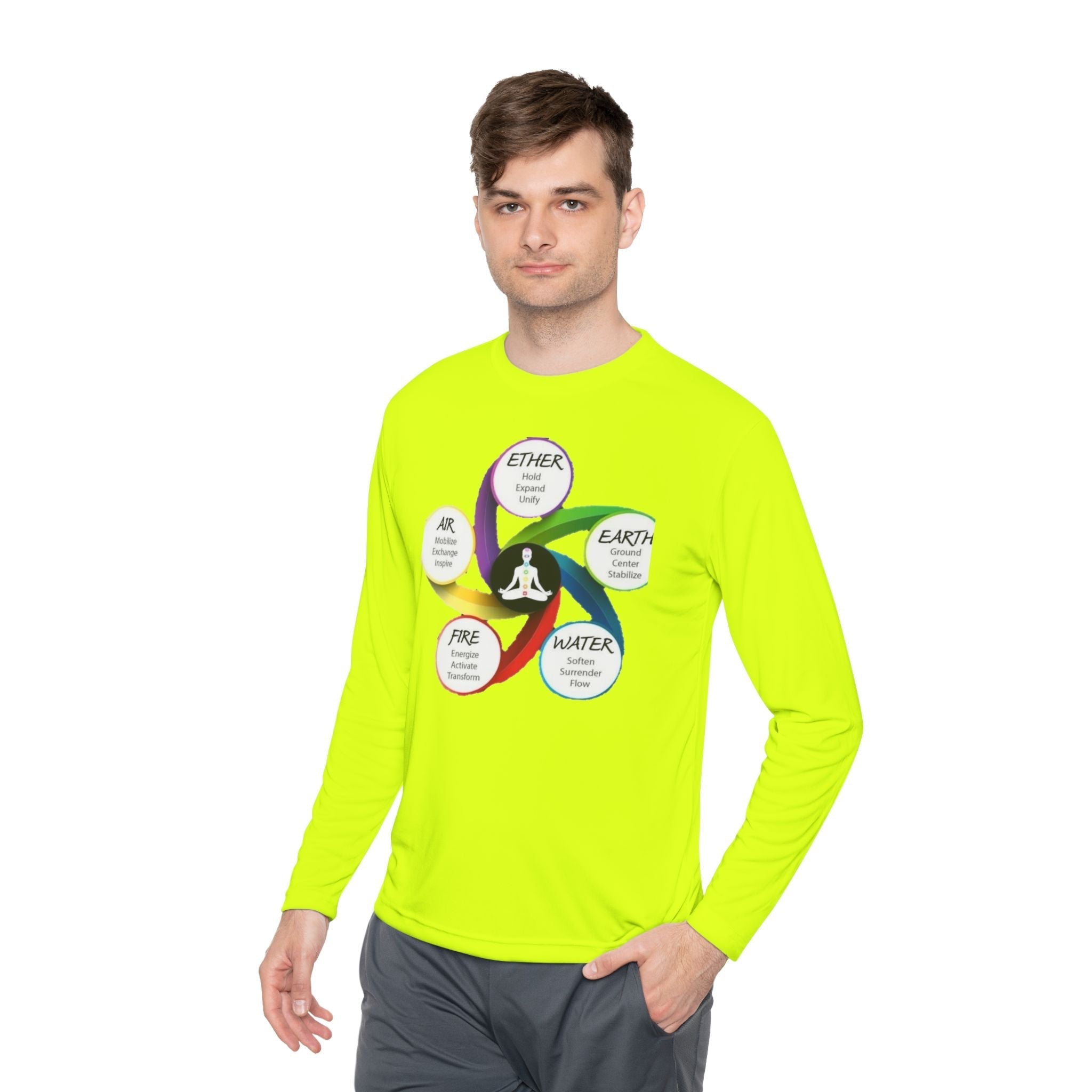 Long Sleeve Tee — Chakra Elements Diagram (Ether Air Earth Fire Water) Mindfulness Yoga Shirt Printify