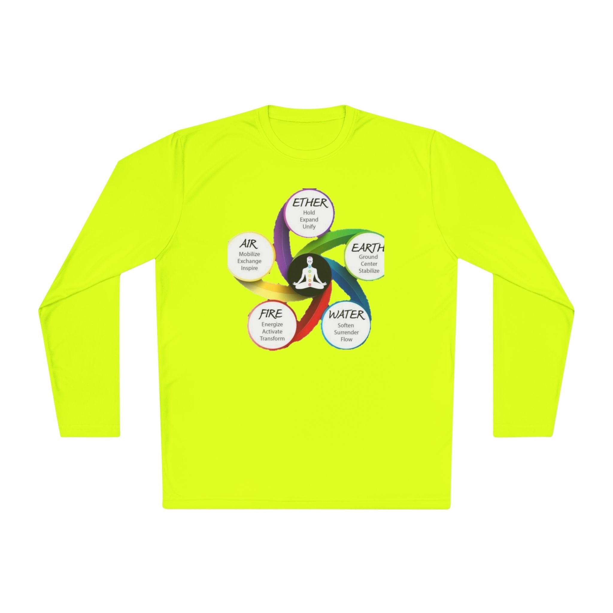 Long Sleeve Tee — Chakra Elements Diagram (Ether Air Earth Fire Water) Mindfulness Yoga Shirt