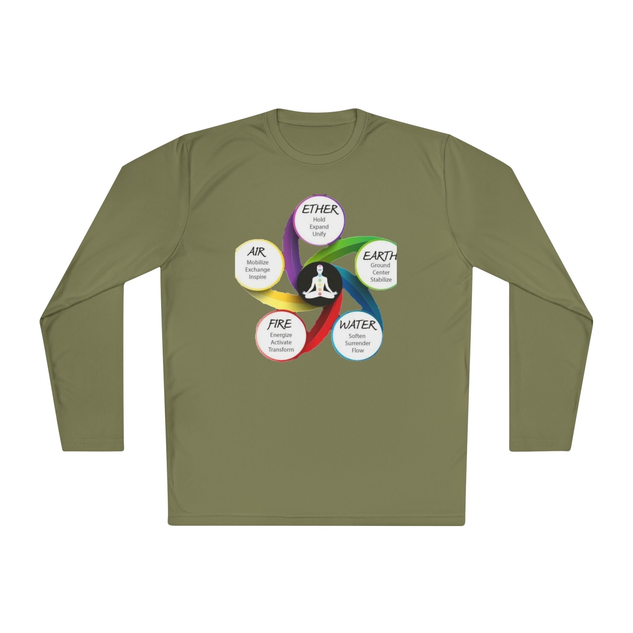 Long Sleeve Tee — Chakra Elements Diagram (Ether Air Earth Fire Water) Mindfulness Yoga Shirt