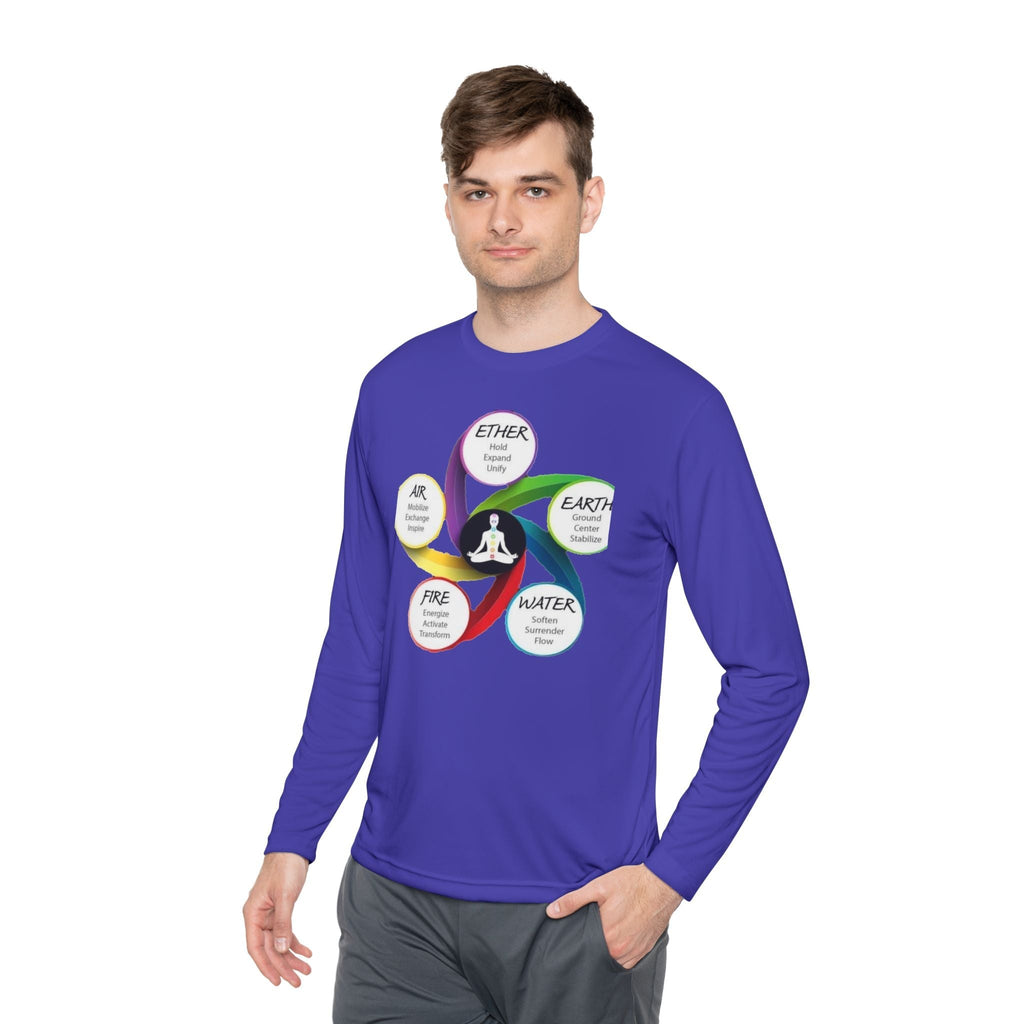 Long Sleeve Tee — Chakra Elements Diagram (Ether Air Earth Fire Water) Mindfulness Yoga Shirt Printify