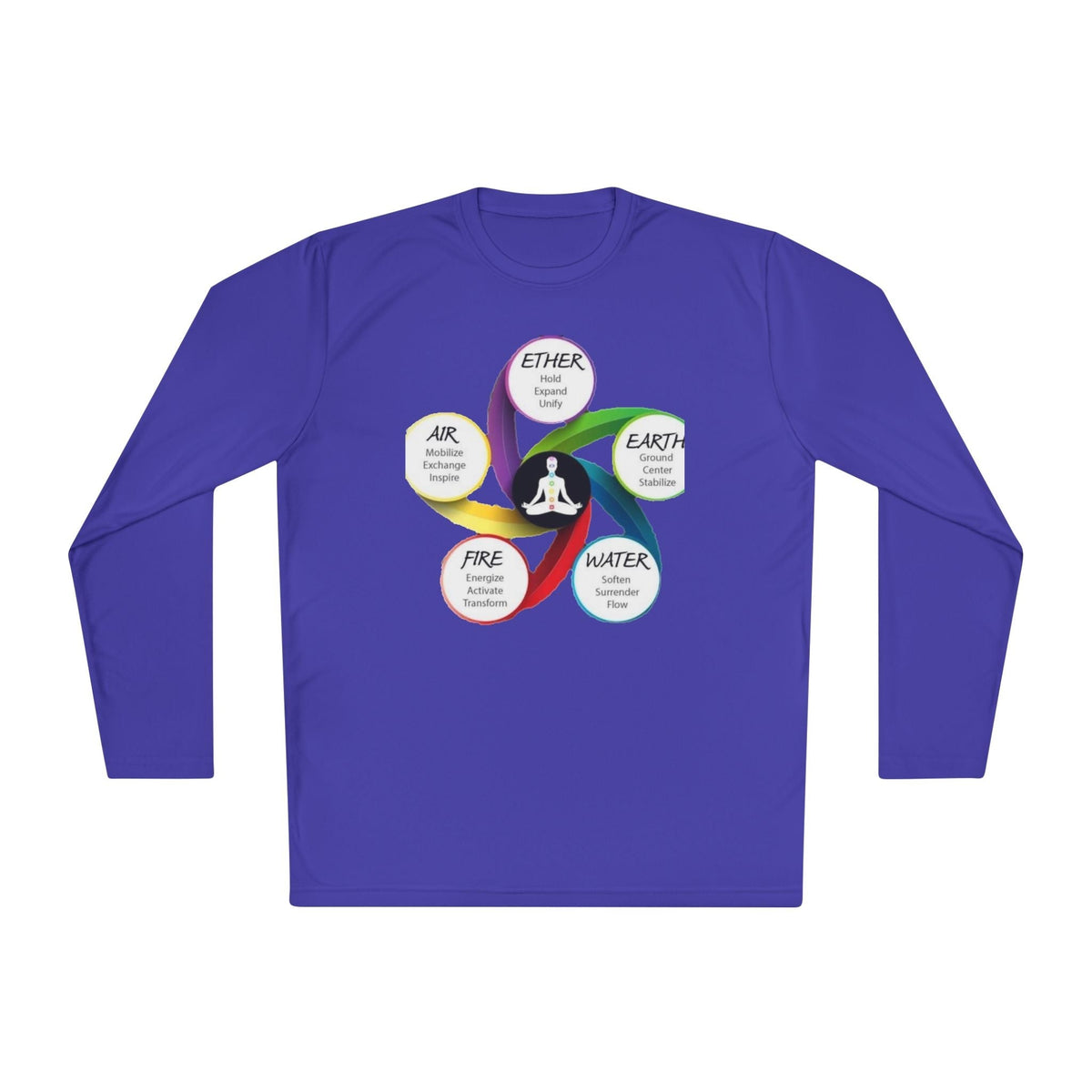 Long Sleeve Tee — Chakra Elements Diagram (Ether Air Earth Fire Water) Mindfulness Yoga Shirt Printify
