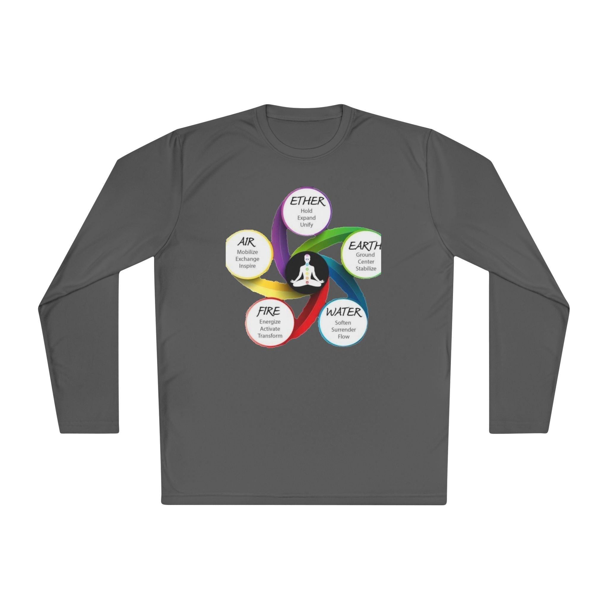 Long Sleeve Tee — Chakra Elements Diagram (Ether Air Earth Fire Water) Mindfulness Yoga Shirt