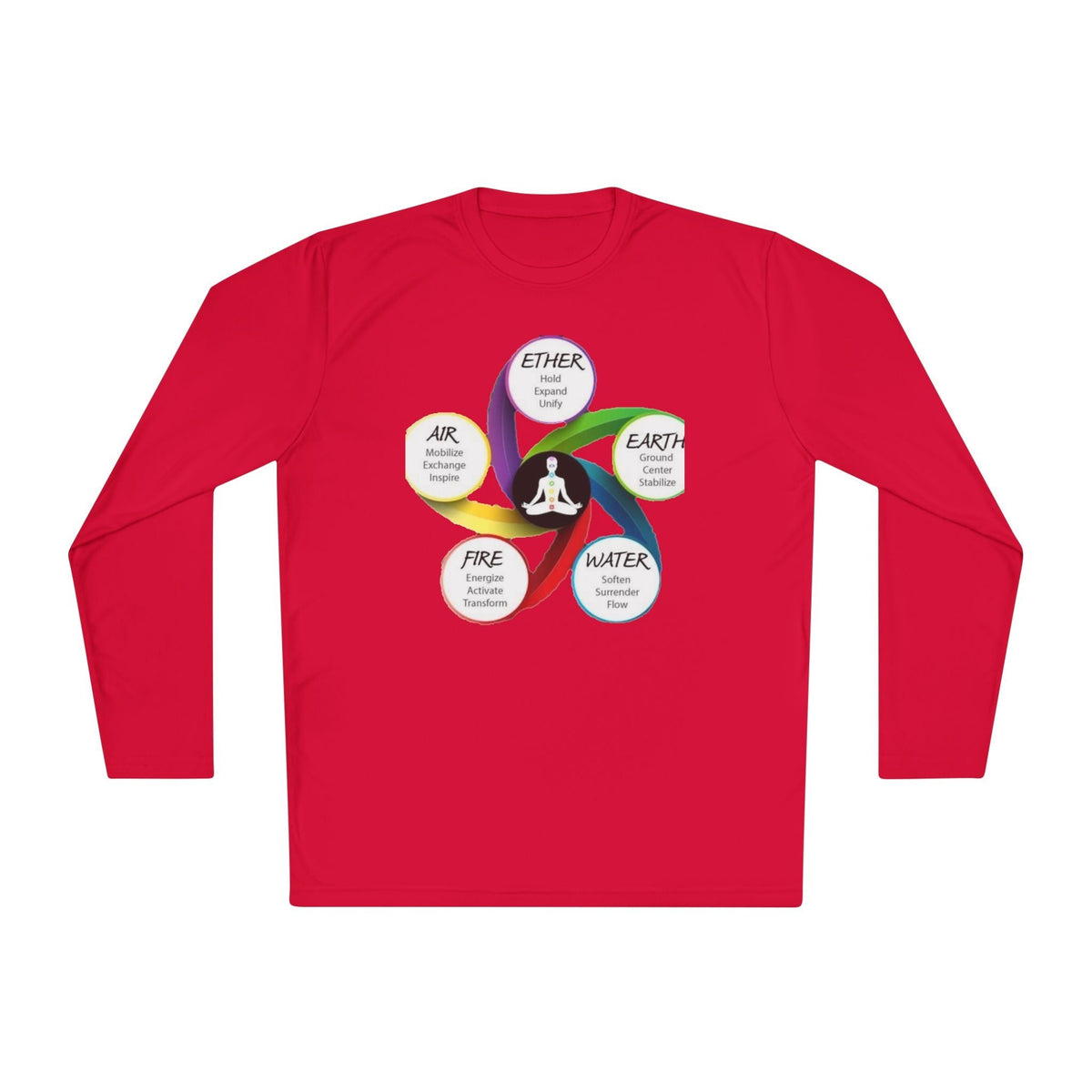 Long Sleeve Tee — Chakra Elements Diagram (Ether Air Earth Fire Water) Mindfulness Yoga Shirt Printify