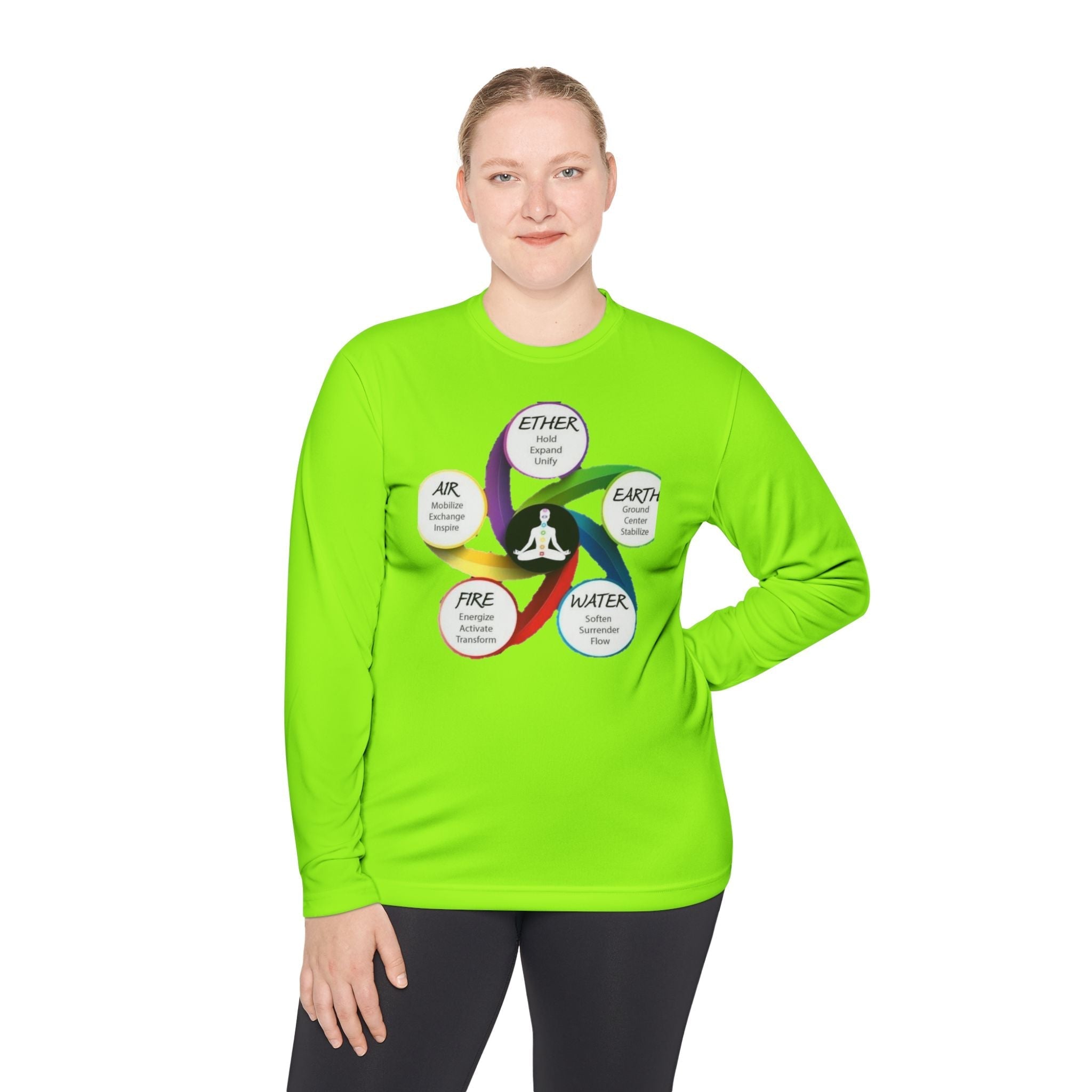 Long Sleeve Tee — Chakra Elements Diagram (Ether Air Earth Fire Water) Mindfulness Yoga Shirt Printify