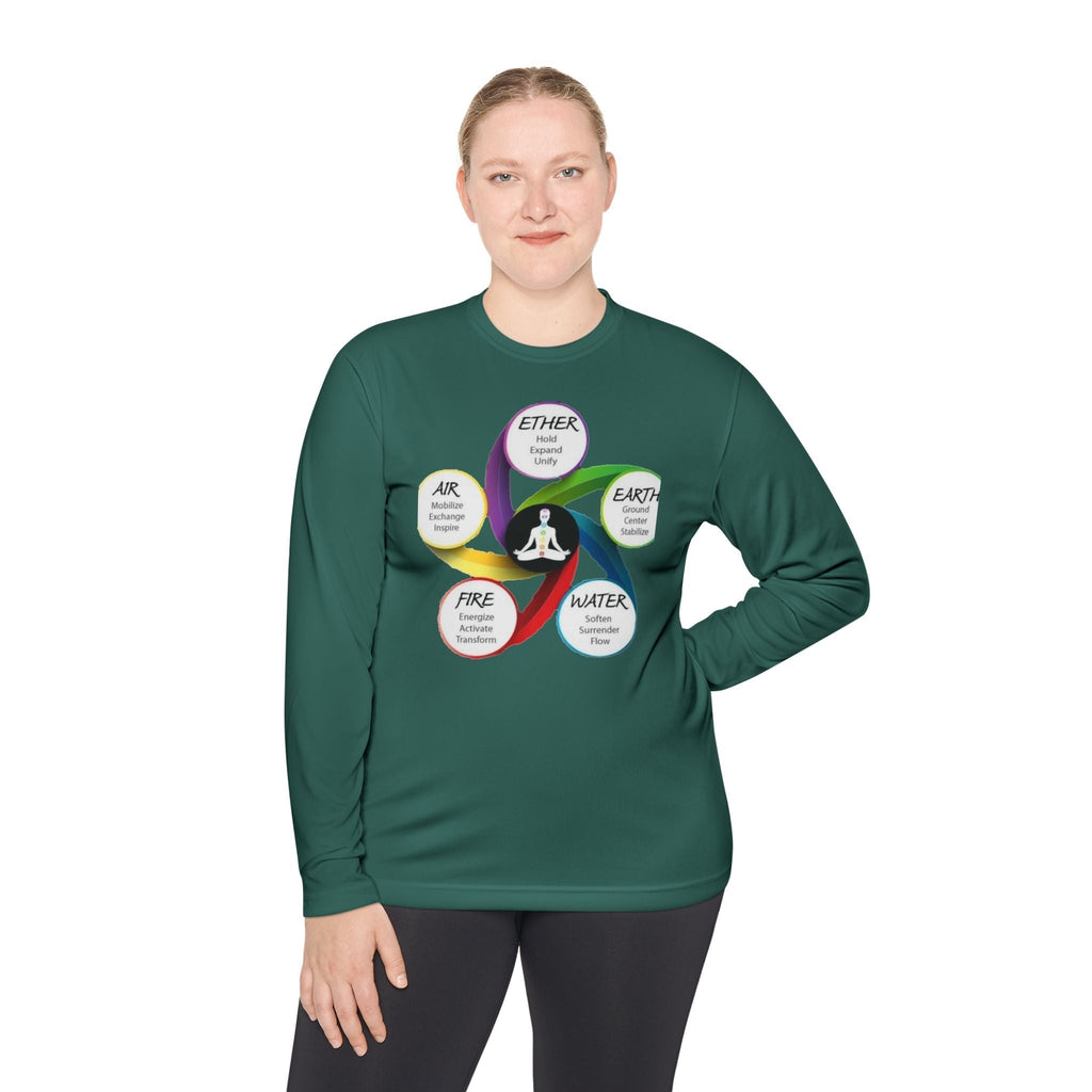 Long Sleeve Tee — Chakra Elements Diagram (Ether Air Earth Fire Water) Mindfulness Yoga Shirt Printify