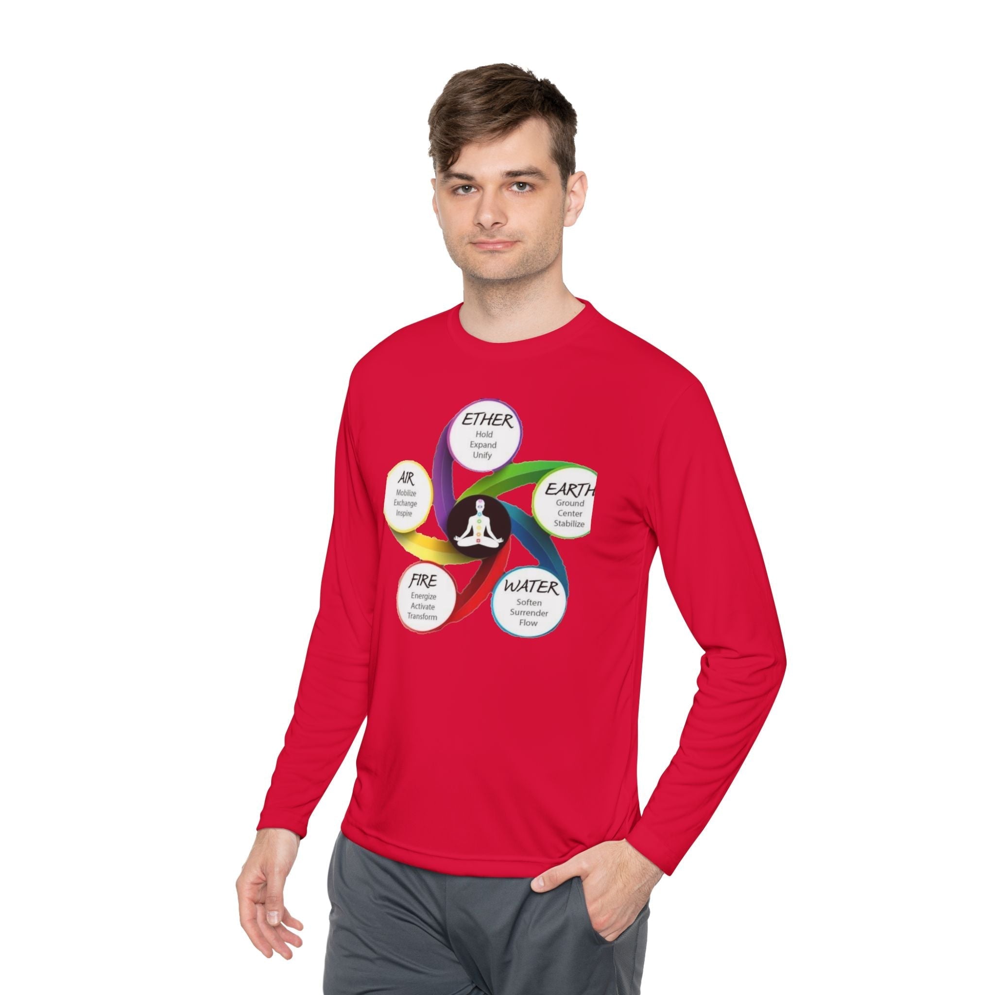 Long Sleeve Tee — Chakra Elements Diagram (Ether Air Earth Fire Water) Mindfulness Yoga Shirt Printify