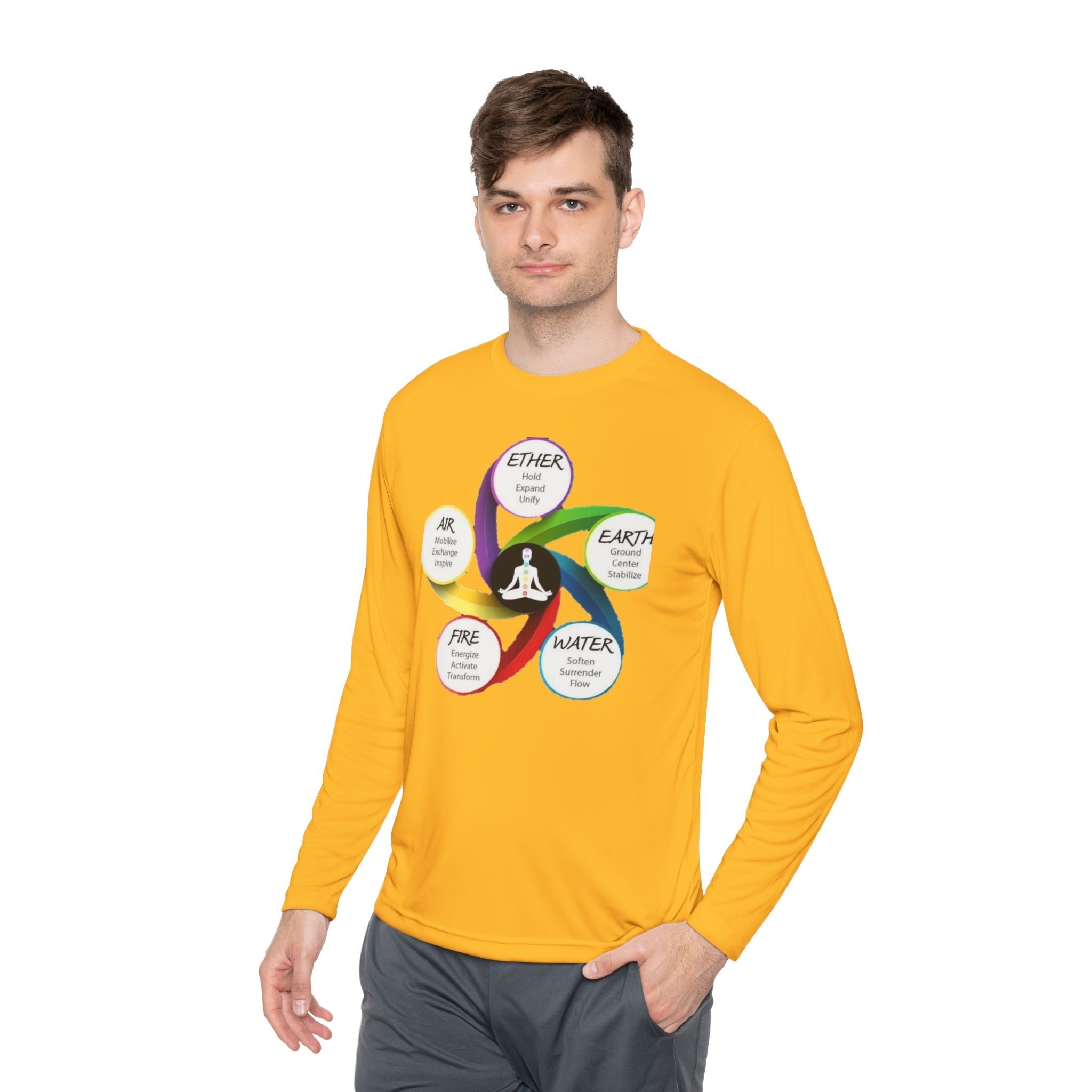 Long Sleeve Tee — Chakra Elements Diagram (Ether Air Earth Fire Water) Mindfulness Yoga Shirt Printify