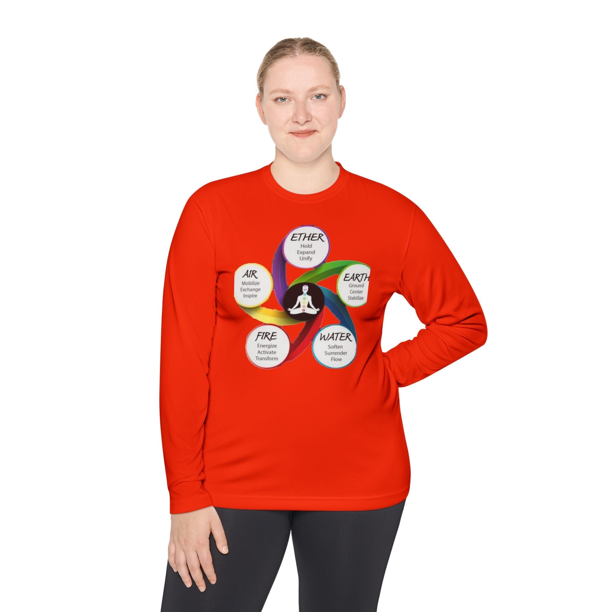 Long Sleeve Tee — Chakra Elements Diagram (Ether Air Earth Fire Water) Mindfulness Yoga Shirt Printify