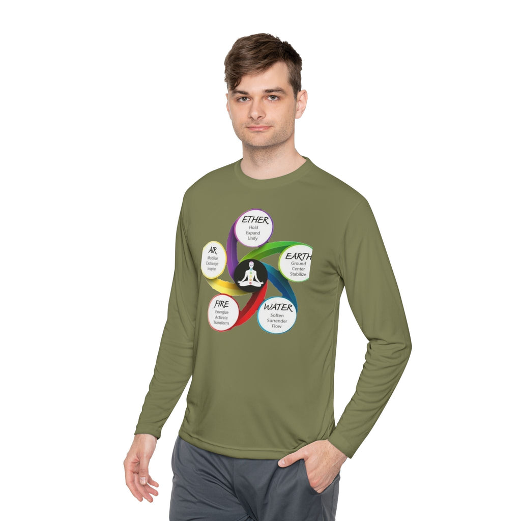 Long Sleeve Tee — Chakra Elements Diagram (Ether Air Earth Fire Water) Mindfulness Yoga Shirt Printify