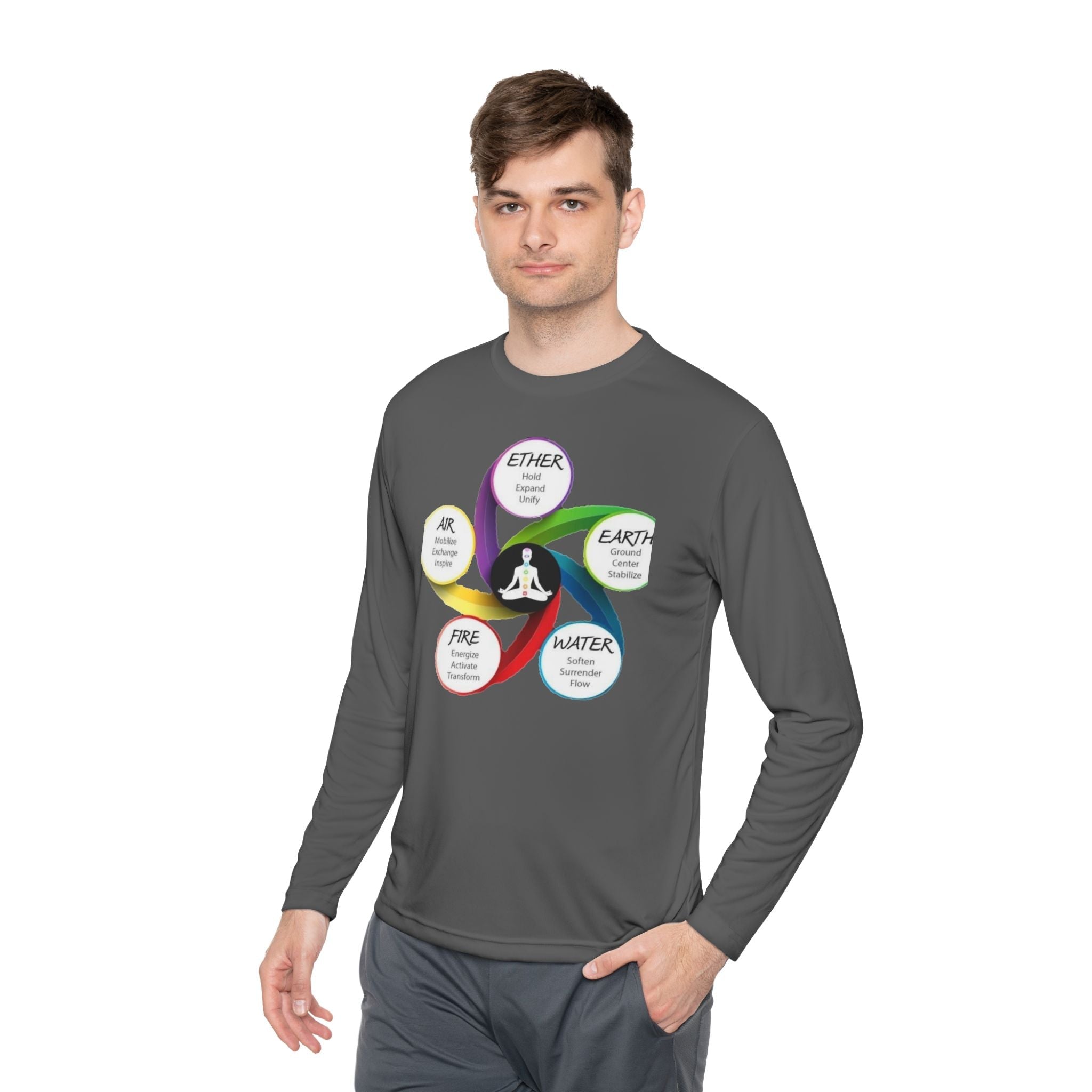 Long Sleeve Tee — Chakra Elements Diagram (Ether Air Earth Fire Water) Mindfulness Yoga Shirt