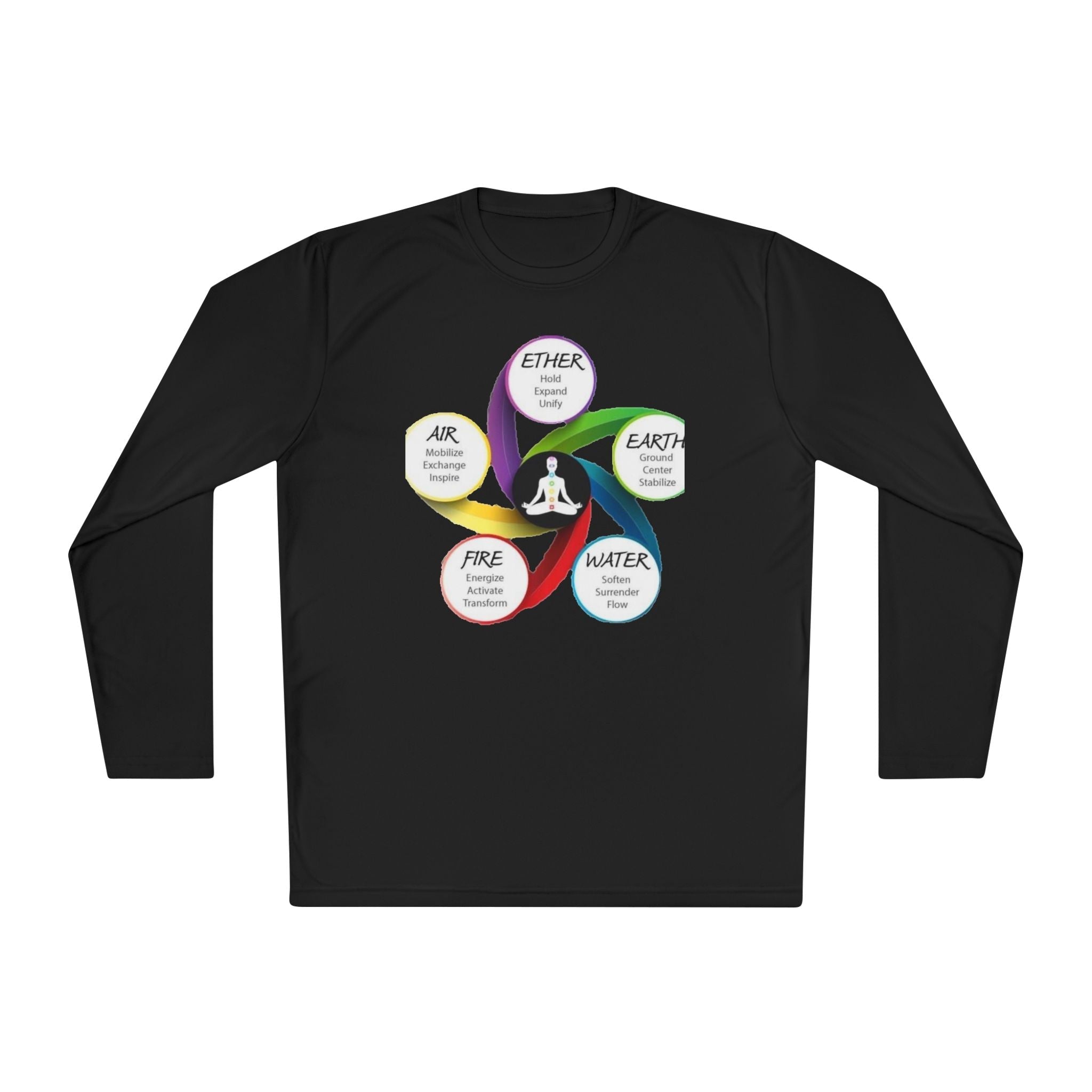 Long Sleeve Tee — Chakra Elements Diagram (Ether Air Earth Fire Water) Mindfulness Yoga Shirt