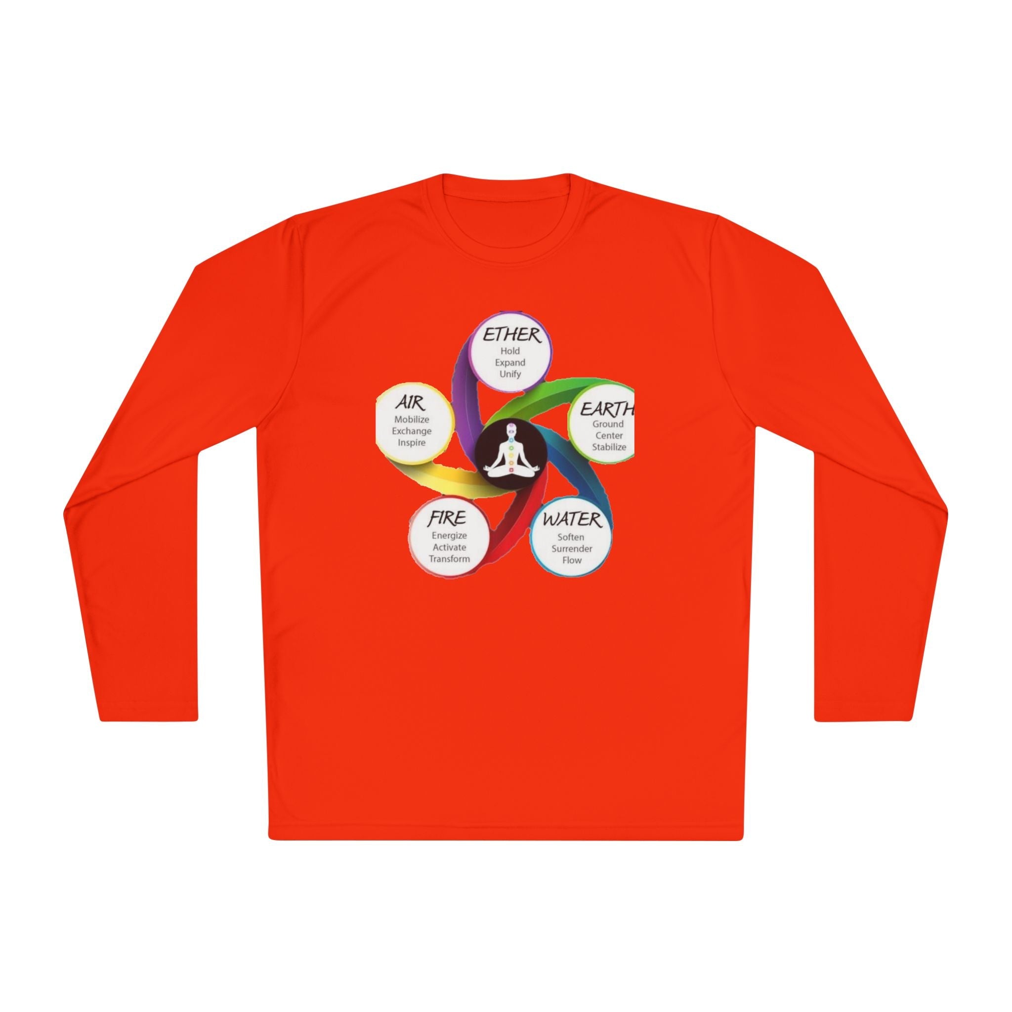Long Sleeve Tee — Chakra Elements Diagram (Ether Air Earth Fire Water) Mindfulness Yoga Shirt