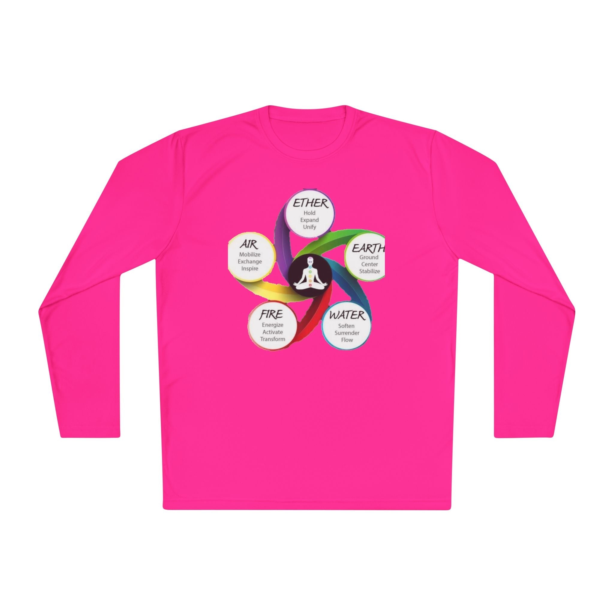Long Sleeve Tee — Chakra Elements Diagram (Ether Air Earth Fire Water) Mindfulness Yoga Shirt