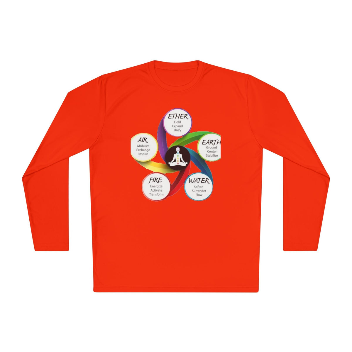 Long Sleeve Tee — Chakra Elements Diagram (Ether Air Earth Fire Water) Mindfulness Yoga Shirt Printify
