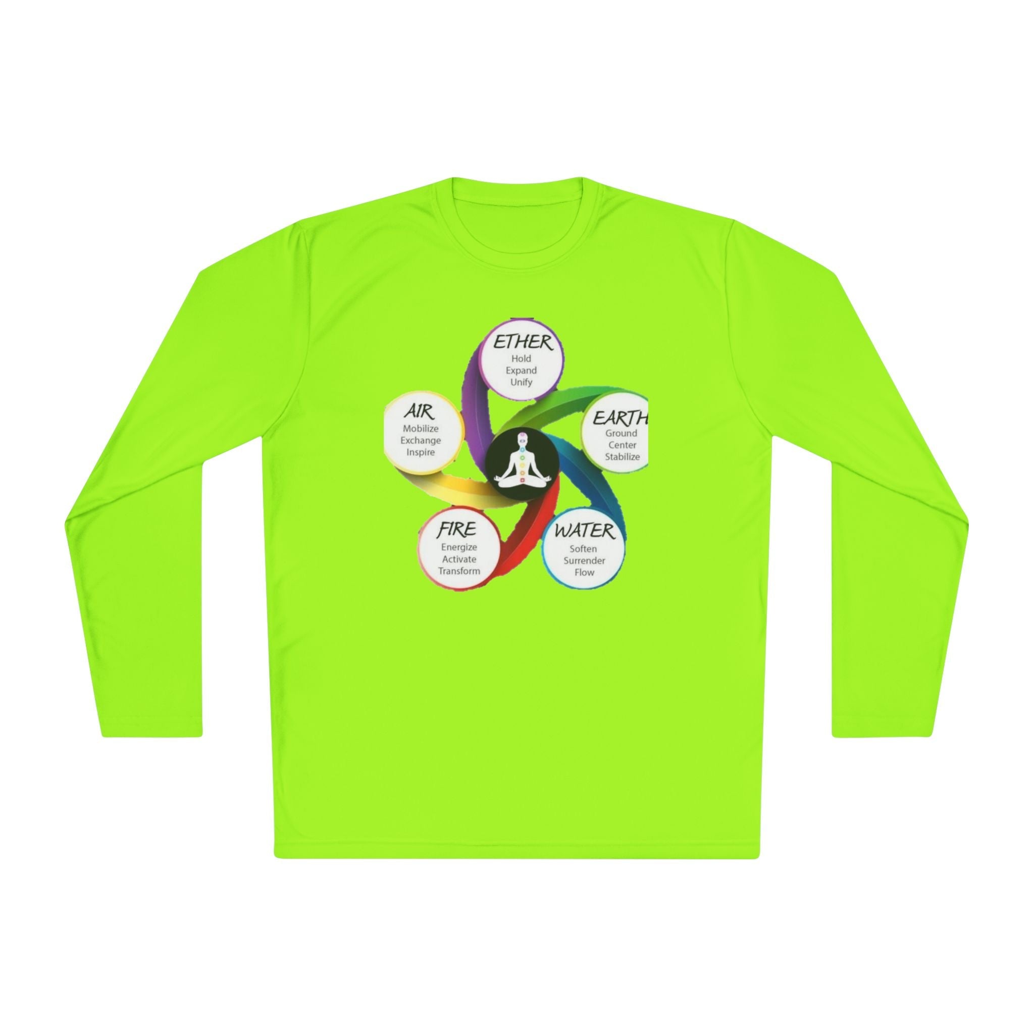 Long Sleeve Tee — Chakra Elements Diagram (Ether Air Earth Fire Water) Mindfulness Yoga Shirt