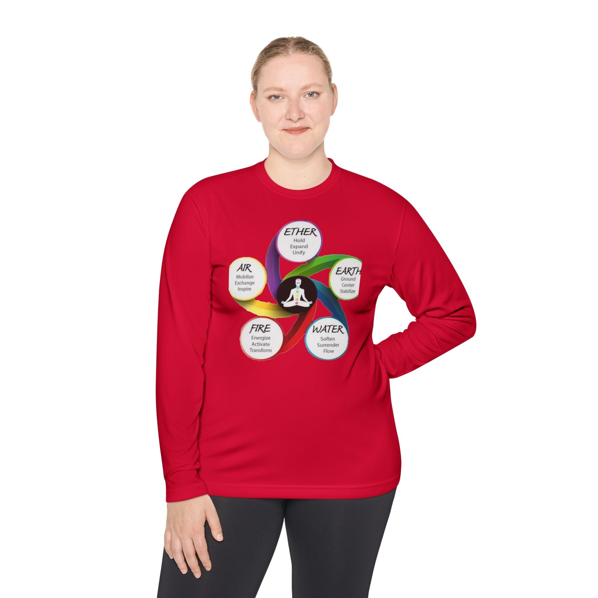 Long Sleeve Tee — Chakra Elements Diagram (Ether Air Earth Fire Water) Mindfulness Yoga Shirt