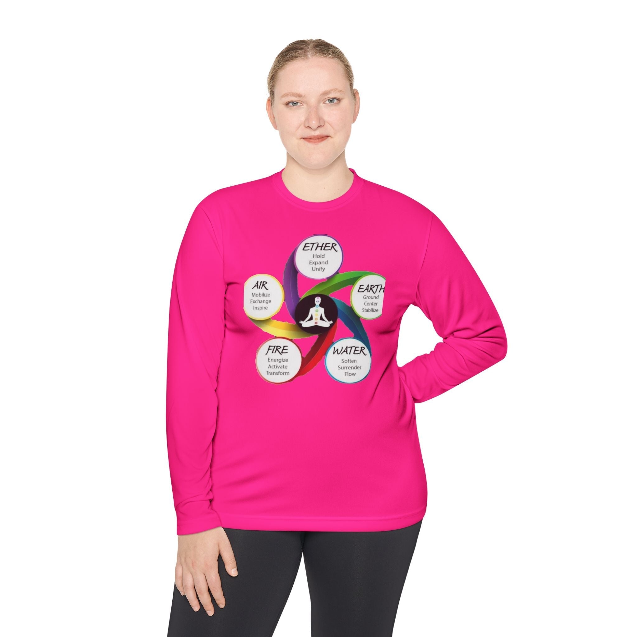 Long Sleeve Tee — Chakra Elements Diagram (Ether Air Earth Fire Water) Mindfulness Yoga Shirt Printify