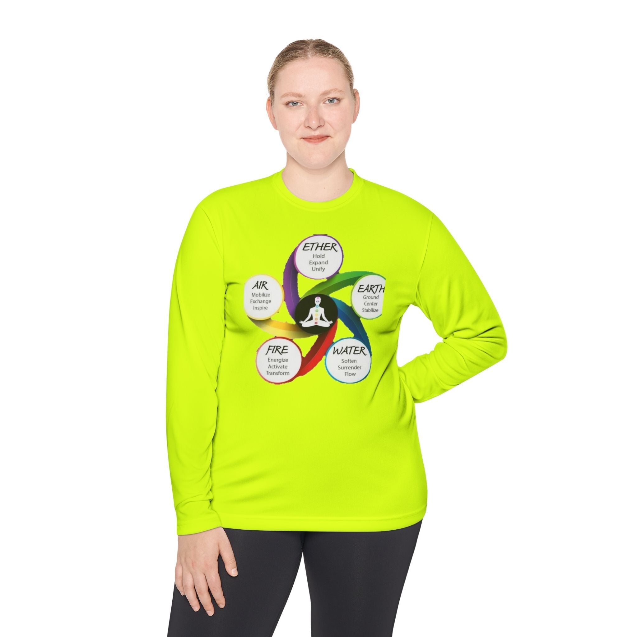 Long Sleeve Tee — Chakra Elements Diagram (Ether Air Earth Fire Water) Mindfulness Yoga Shirt Printify
