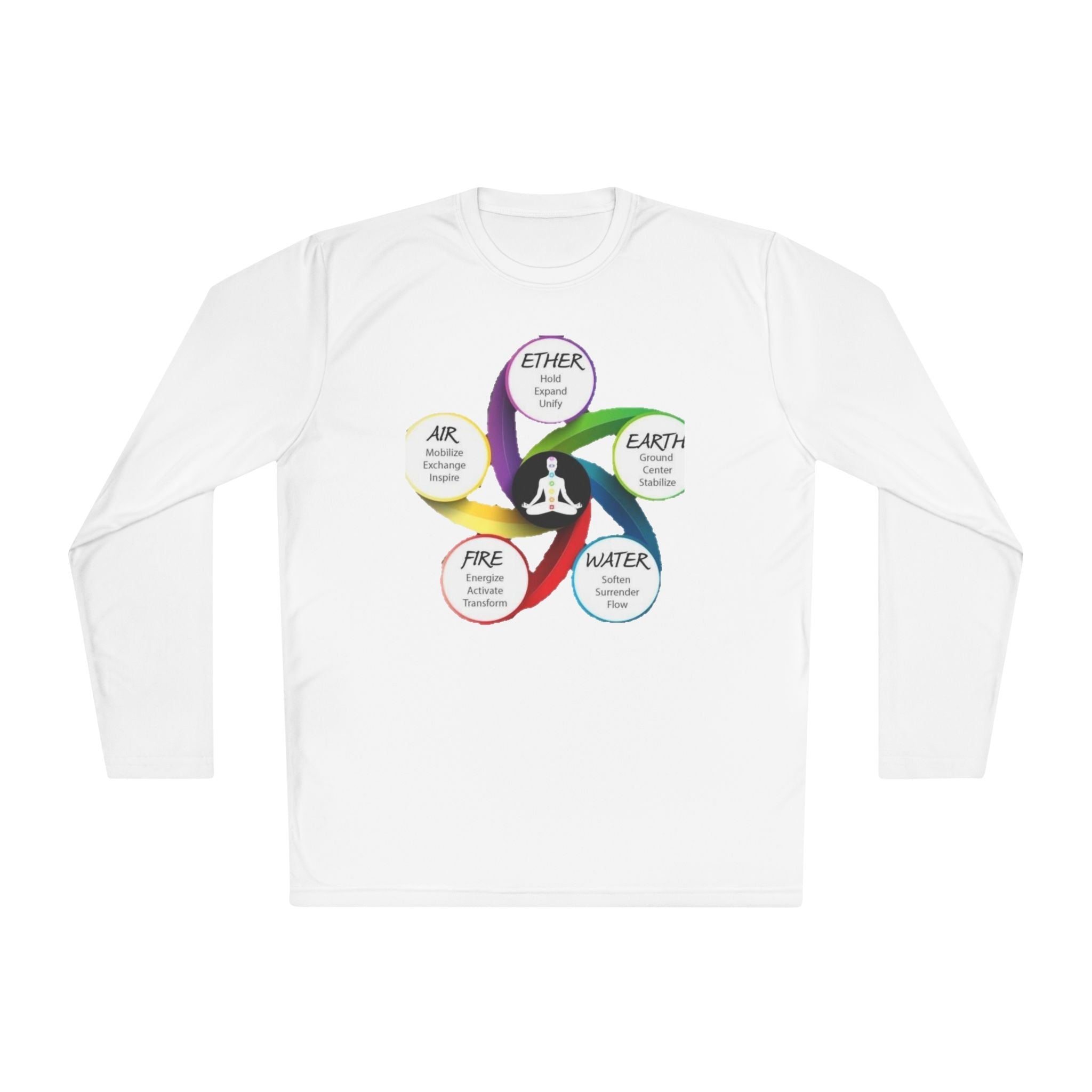 Long Sleeve Tee — Chakra Elements Diagram (Ether Air Earth Fire Water) Mindfulness Yoga Shirt