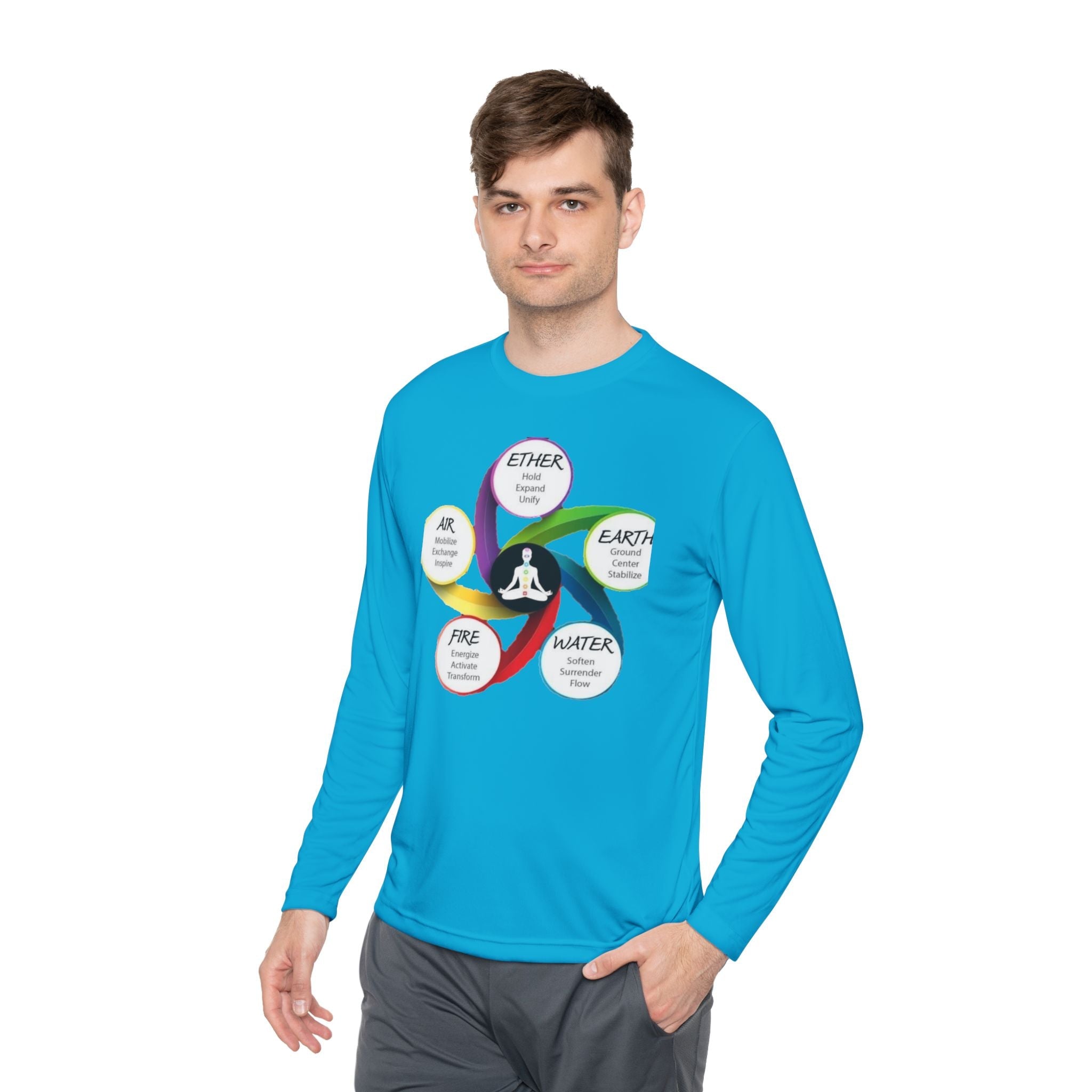 Long Sleeve Tee — Chakra Elements Diagram (Ether Air Earth Fire Water) Mindfulness Yoga Shirt