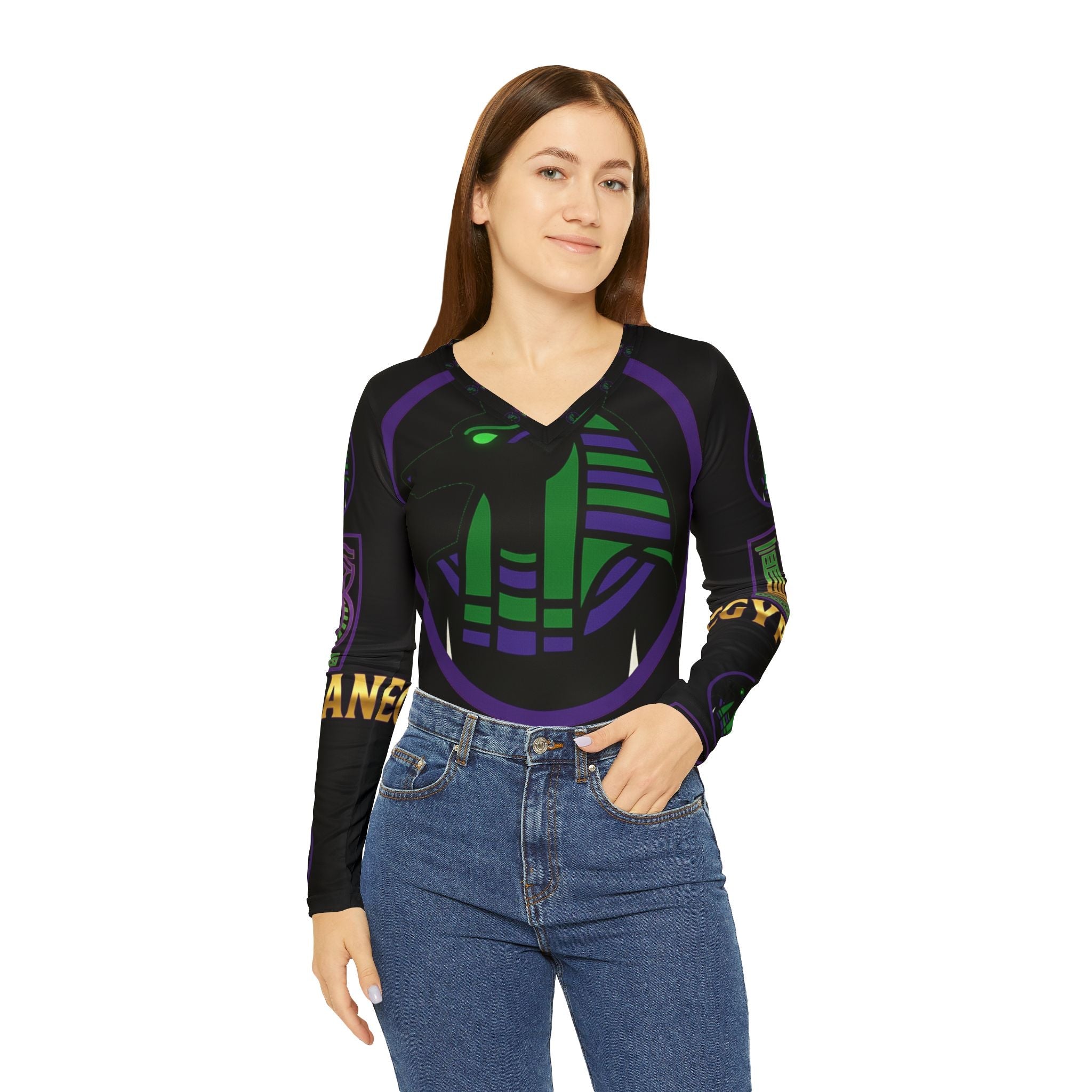 Long Sleeve V-neck Egypt Inspired Shirt Printify
