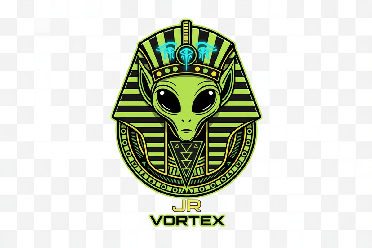 Make a Egyptian alien JR Vortex favicon logo yellow black green 