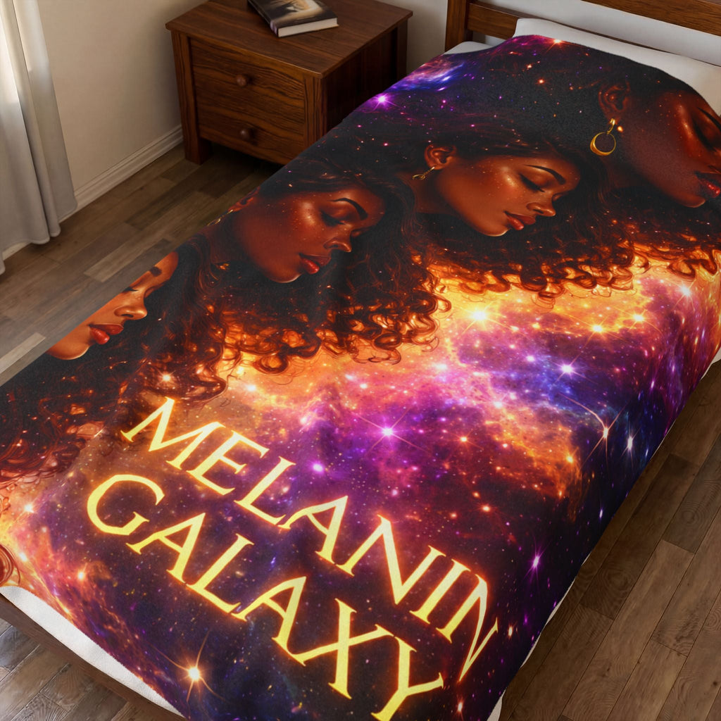 Melanin Galaxy Velveteen Plush Blanket — Cosmic Afrocentric Throw for Home, Gifts & Self-Care Printify