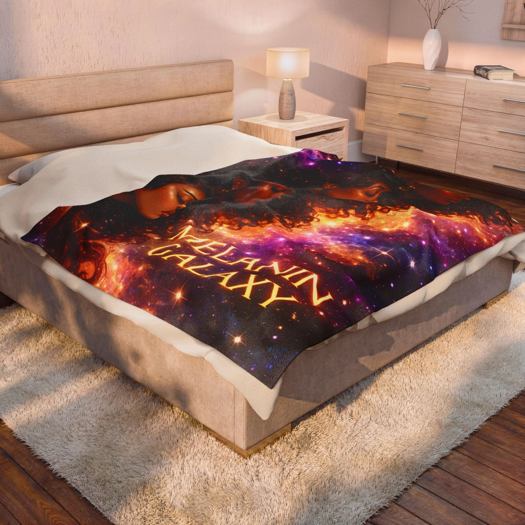 Melanin Galaxy Velveteen Plush Blanket — Cosmic Afrocentric Throw for Home, Gifts & Self-Care Printify