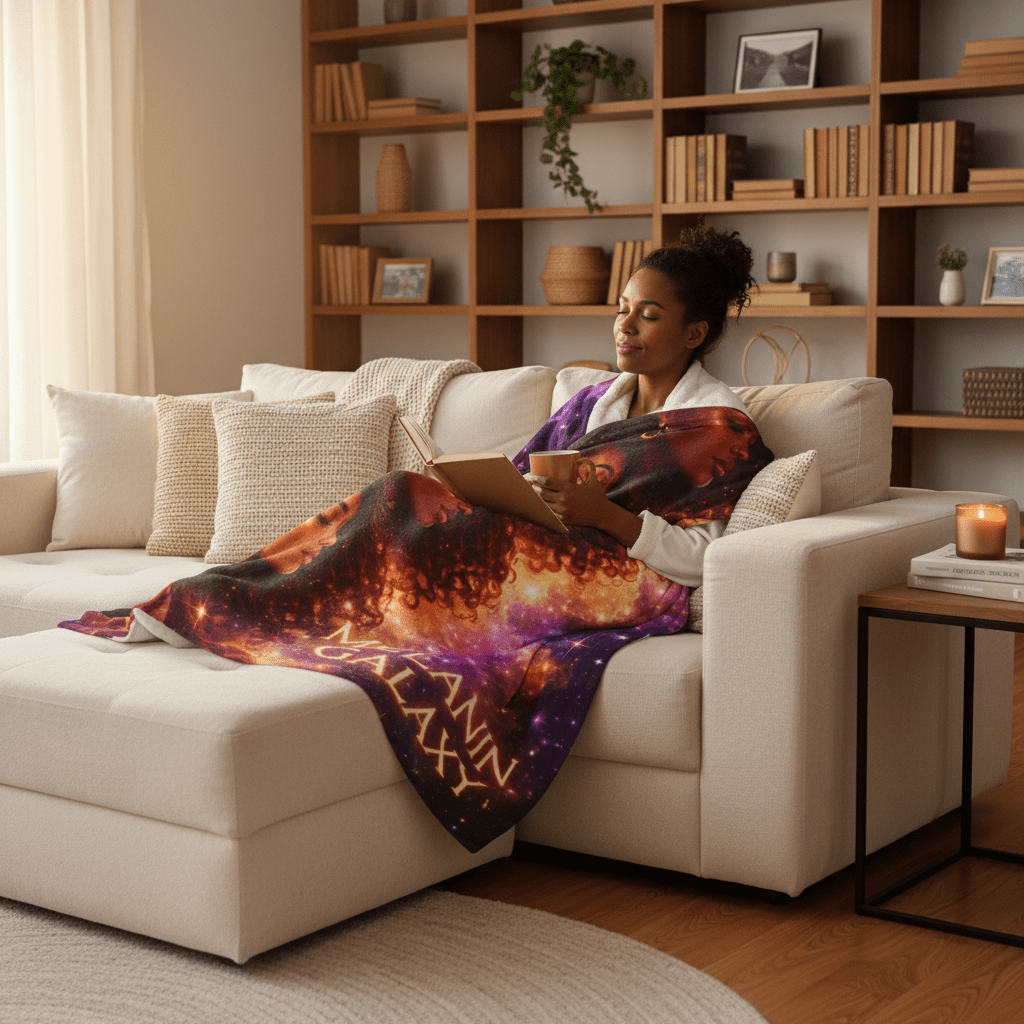 Melanin Galaxy Blanket Cozy Couch Self-Care Lifestyle