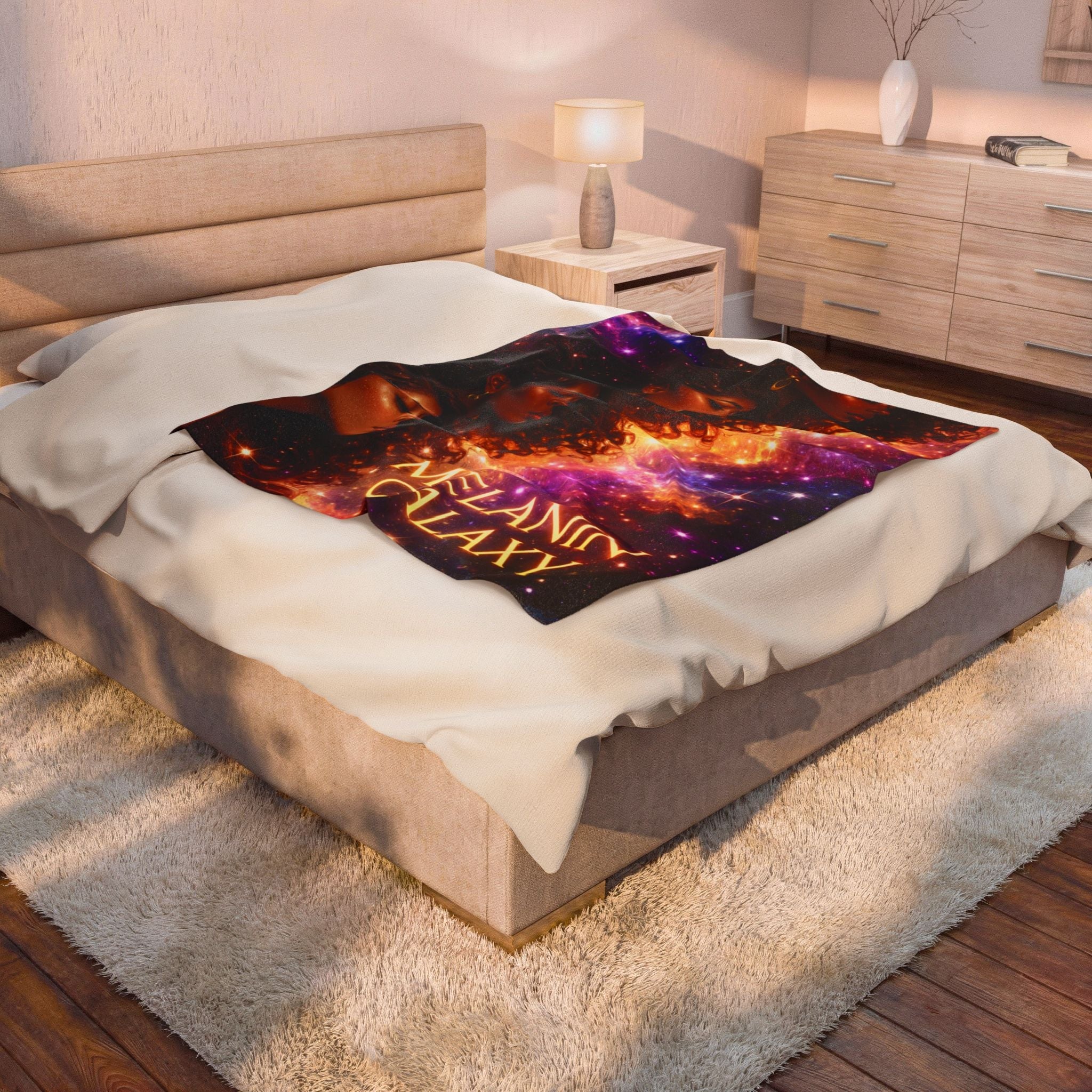 Melanin Galaxy Velveteen Plush Blanket — Cosmic Afrocentric Throw for Home, Gifts & Self-Care Printify