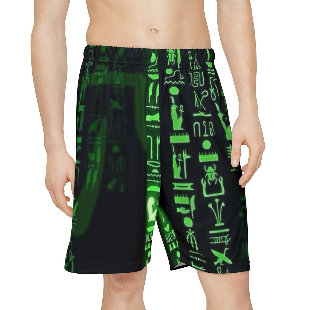 Men’s Sports Shorts with Glow-in-the-Dark Egyptian Hieroglyphs Printify