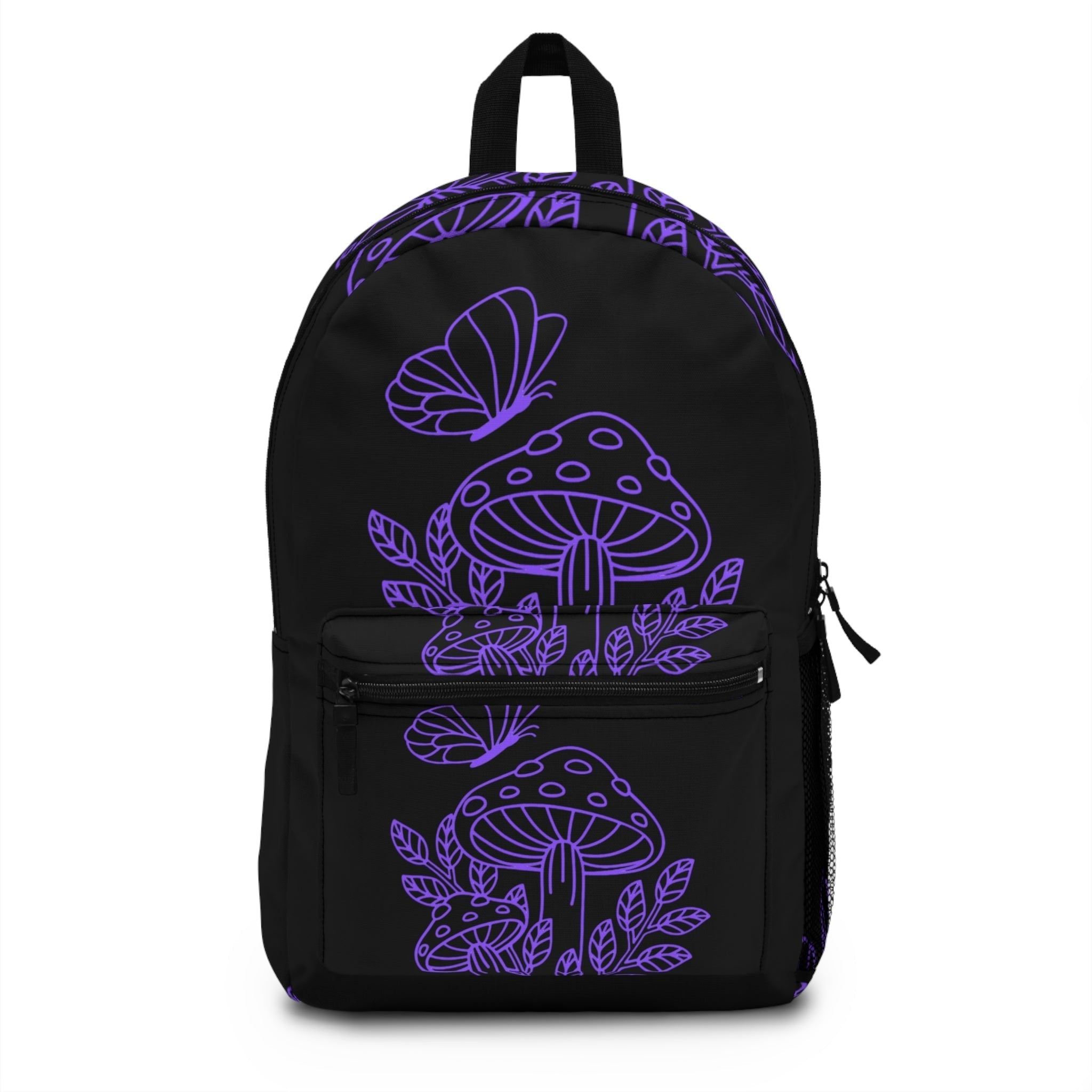 Boho Mushroom Backpack - Trendy Purple Floral Design, Perfect for School, Travel, Festivals, Nature Lovers, Eco-Friendly Printify