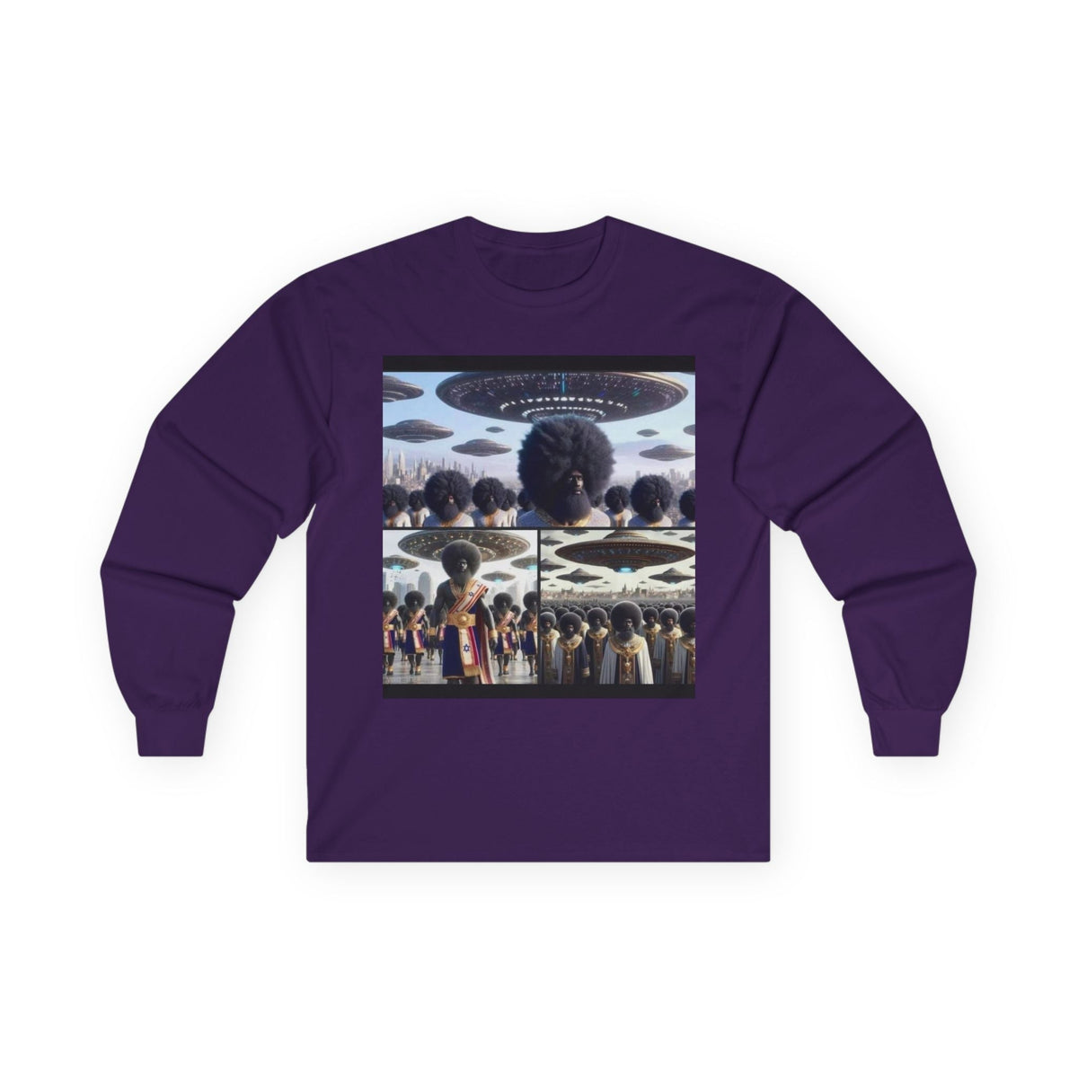 Mothership Arrival Long Sleeve by JR Vortex – Cosmic Roots sci-fi streetwear