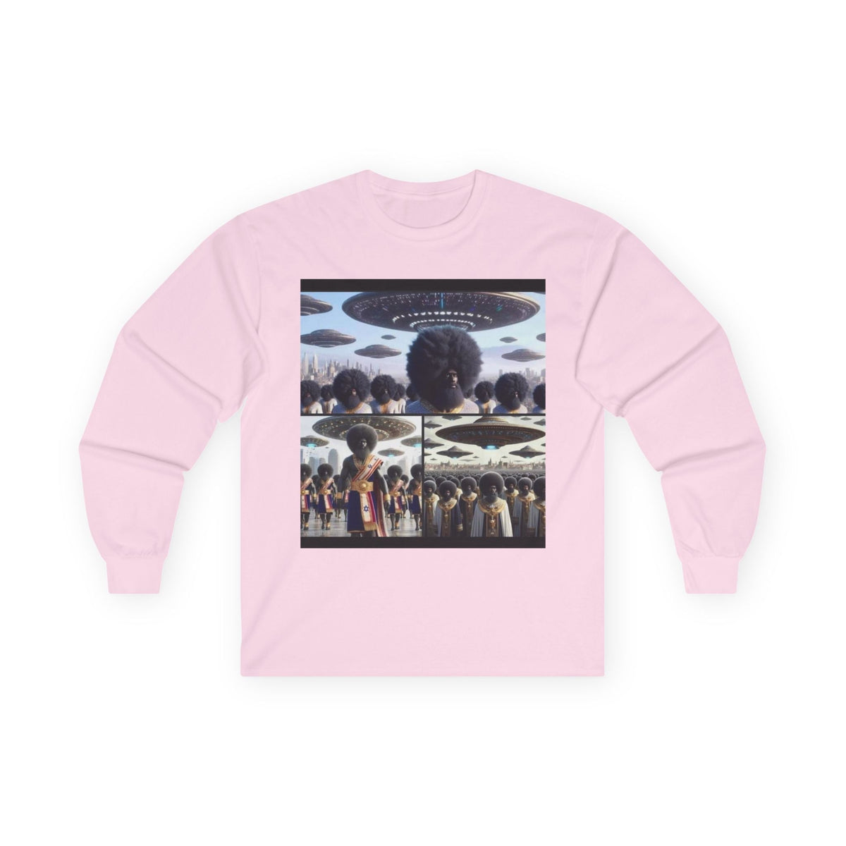Mothership Arrival Long Sleeve by JR Vortex – Cosmic Roots sci-fi streetwear