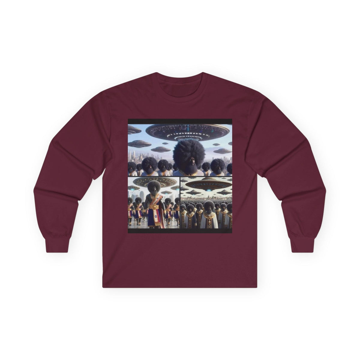Mothership Arrival Long Sleeve by JR Vortex – Cosmic Roots sci-fi streetwear