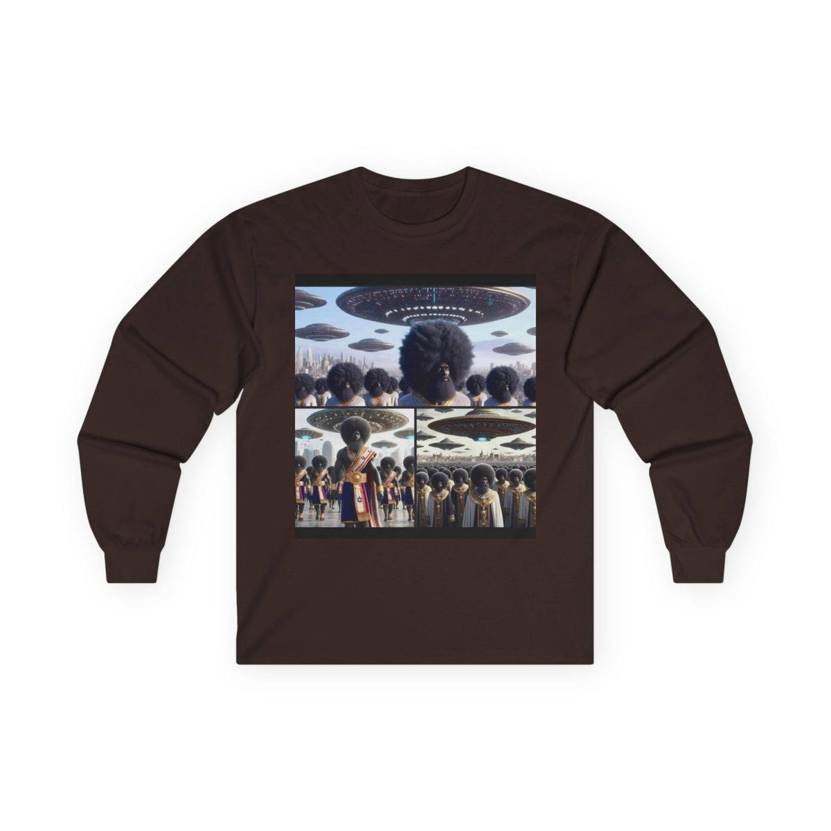 Mothership Arrival Long Sleeve by JR Vortex – Cosmic Roots sci-fi streetwear