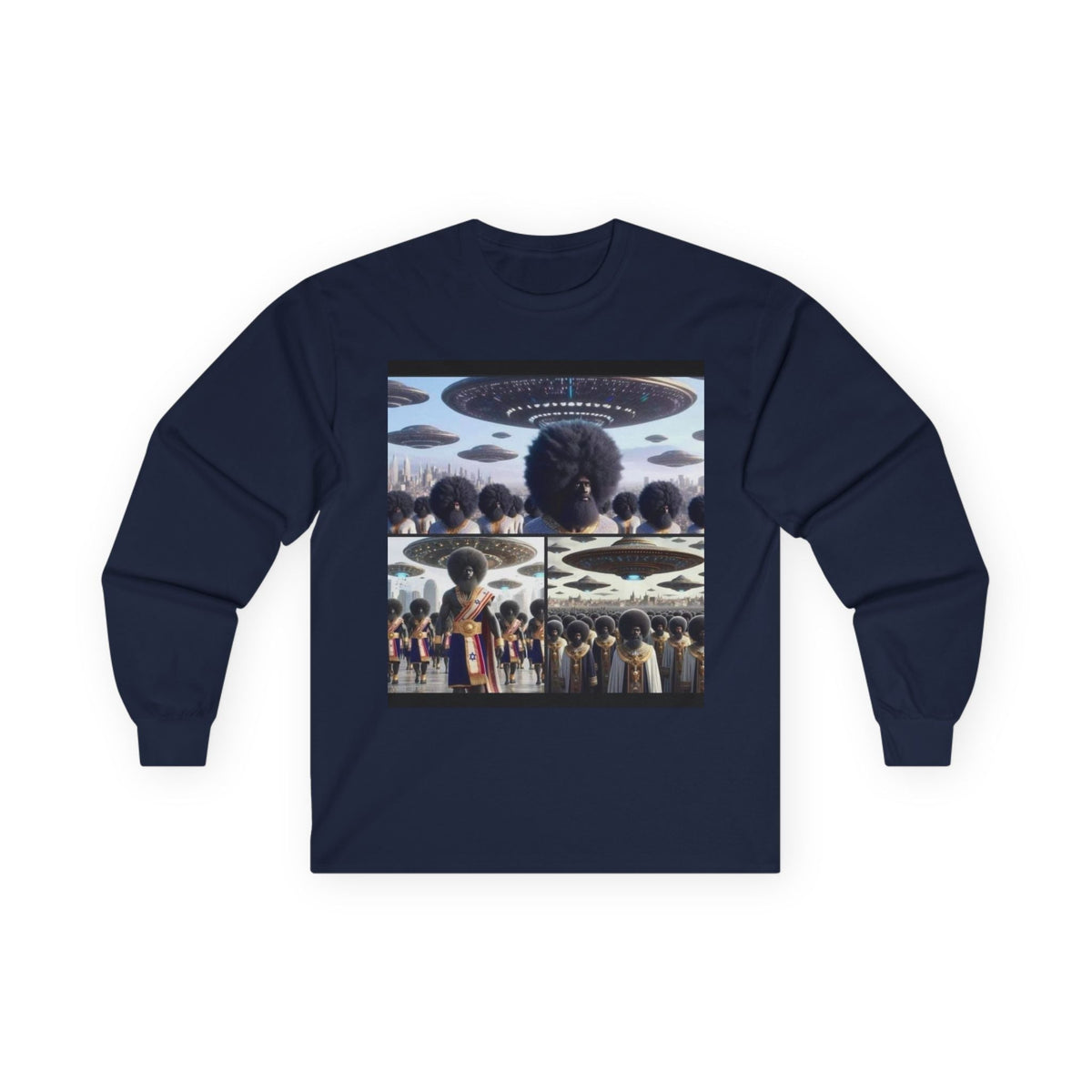 Mothership Arrival Long Sleeve by JR Vortex – Cosmic Roots sci-fi streetwear