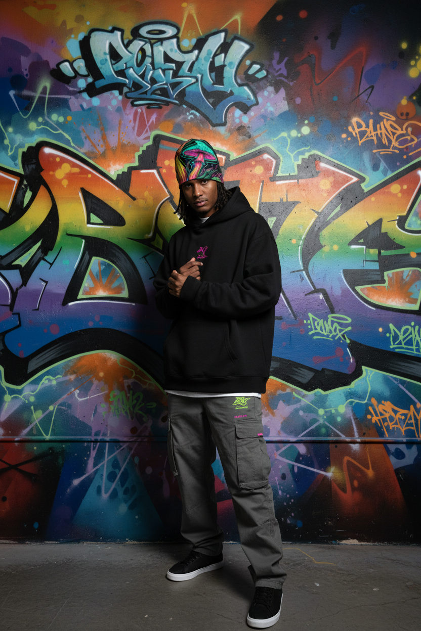 Mushroom Beanie Graffiti Wall Lifestyle