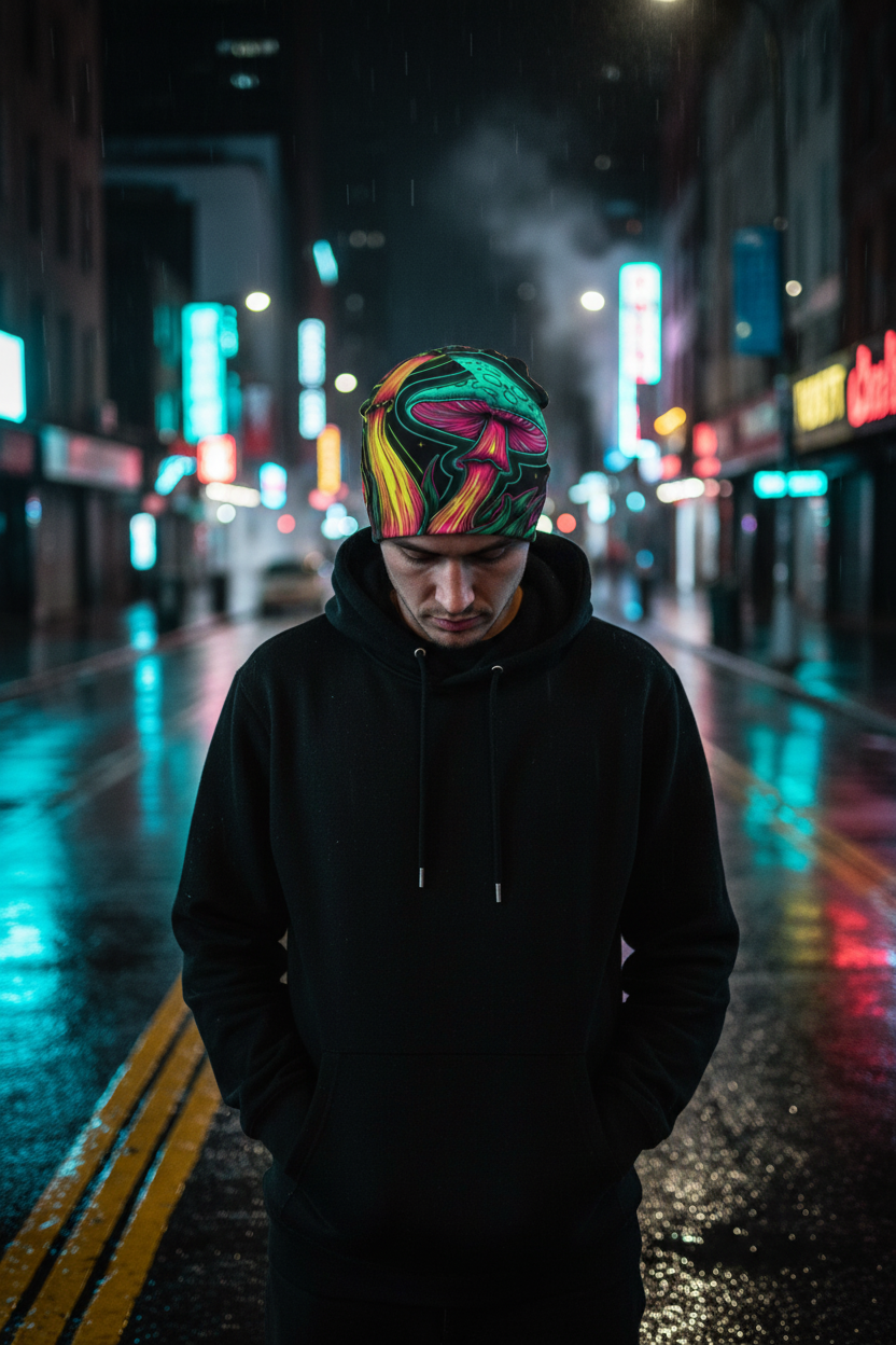 Mushroom Beanie Night City Lifestyle